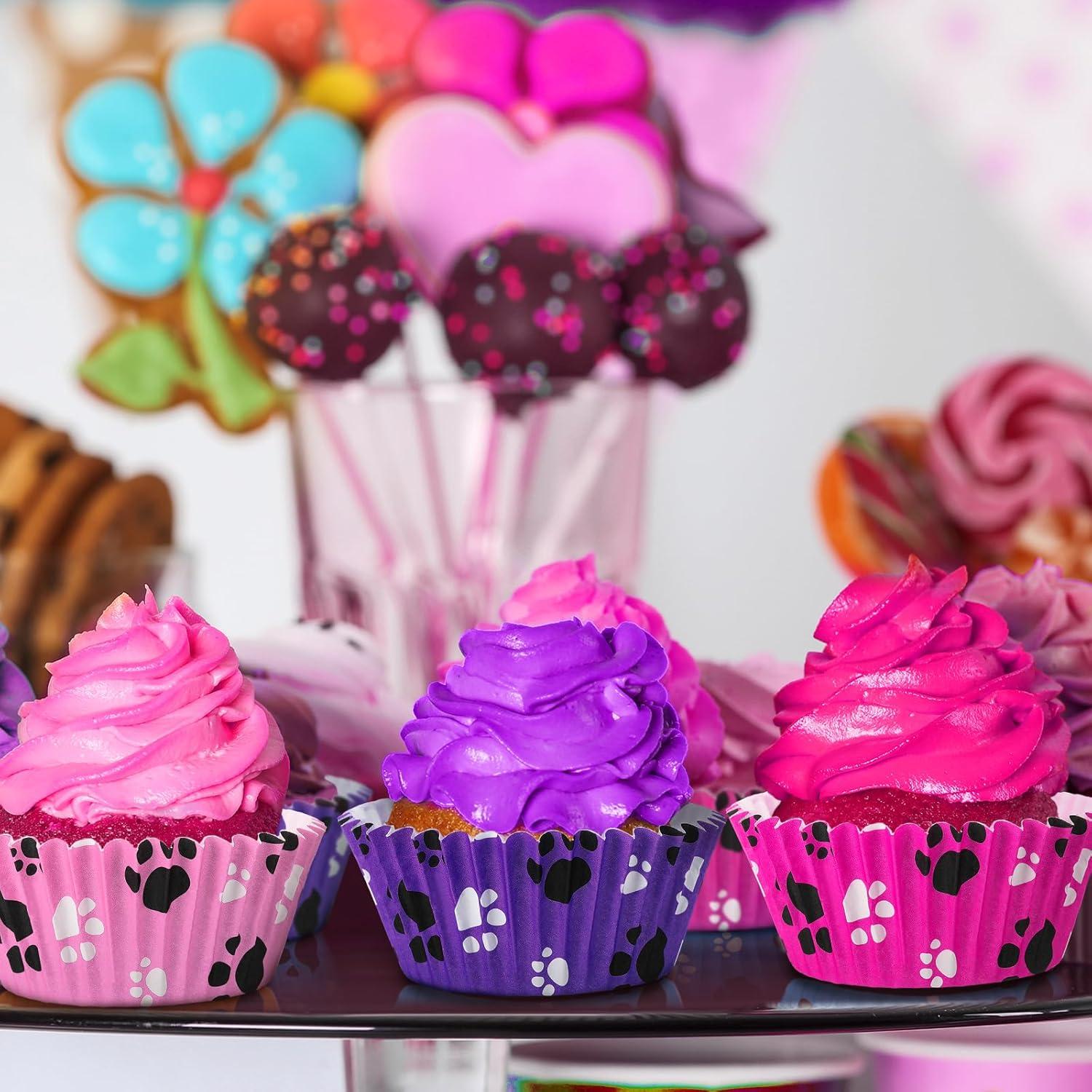 Forros de Cupcake Patelai 200 Piezas Rosa Púrpura Patas de Perro