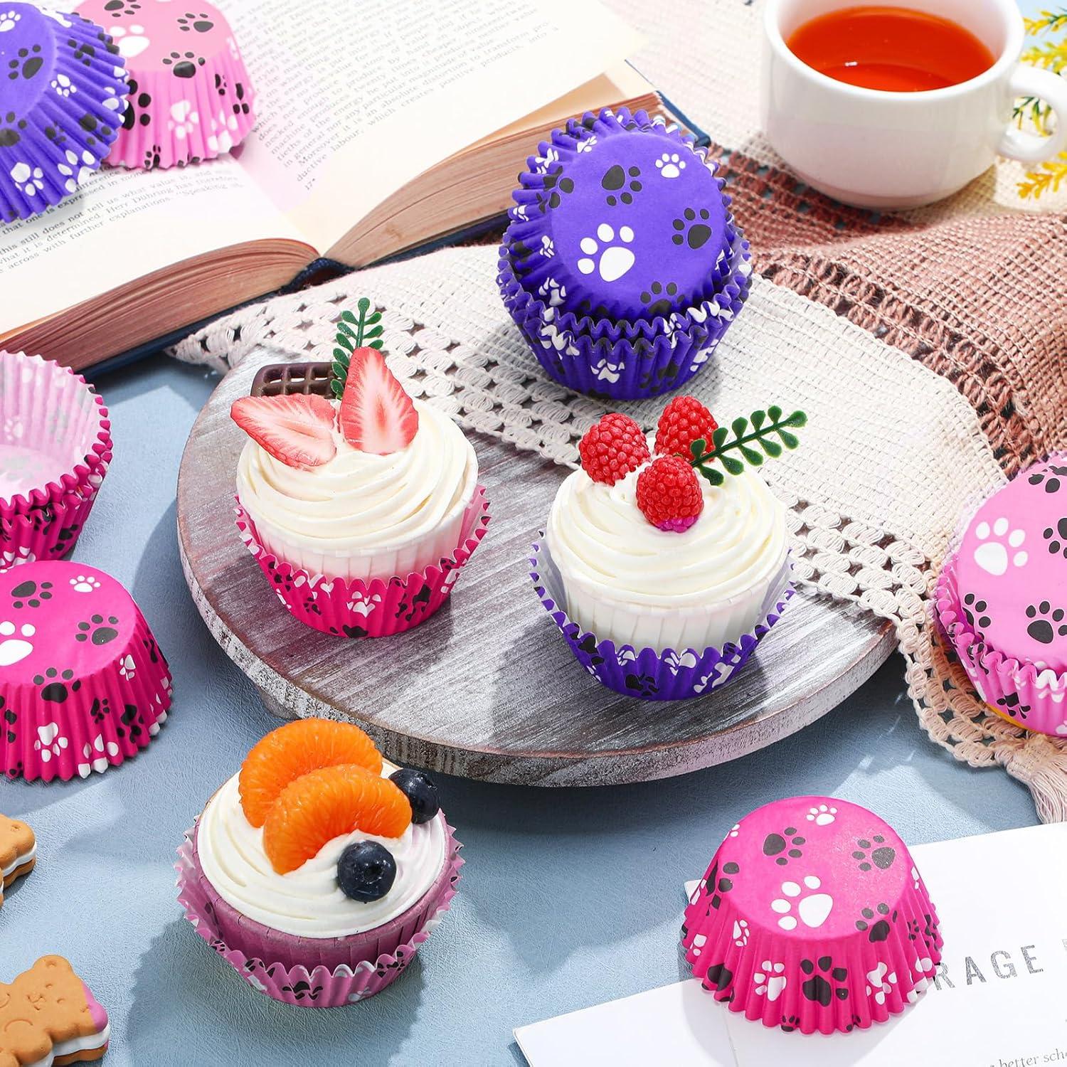 Forros de Cupcake Patelai 200 Piezas Rosa Púrpura Patas de Perro