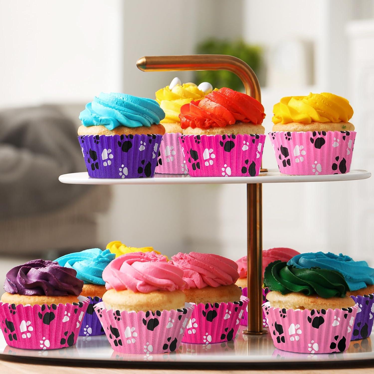 Forros de Cupcake Patelai 200 Piezas Rosa Púrpura Patas de Perro