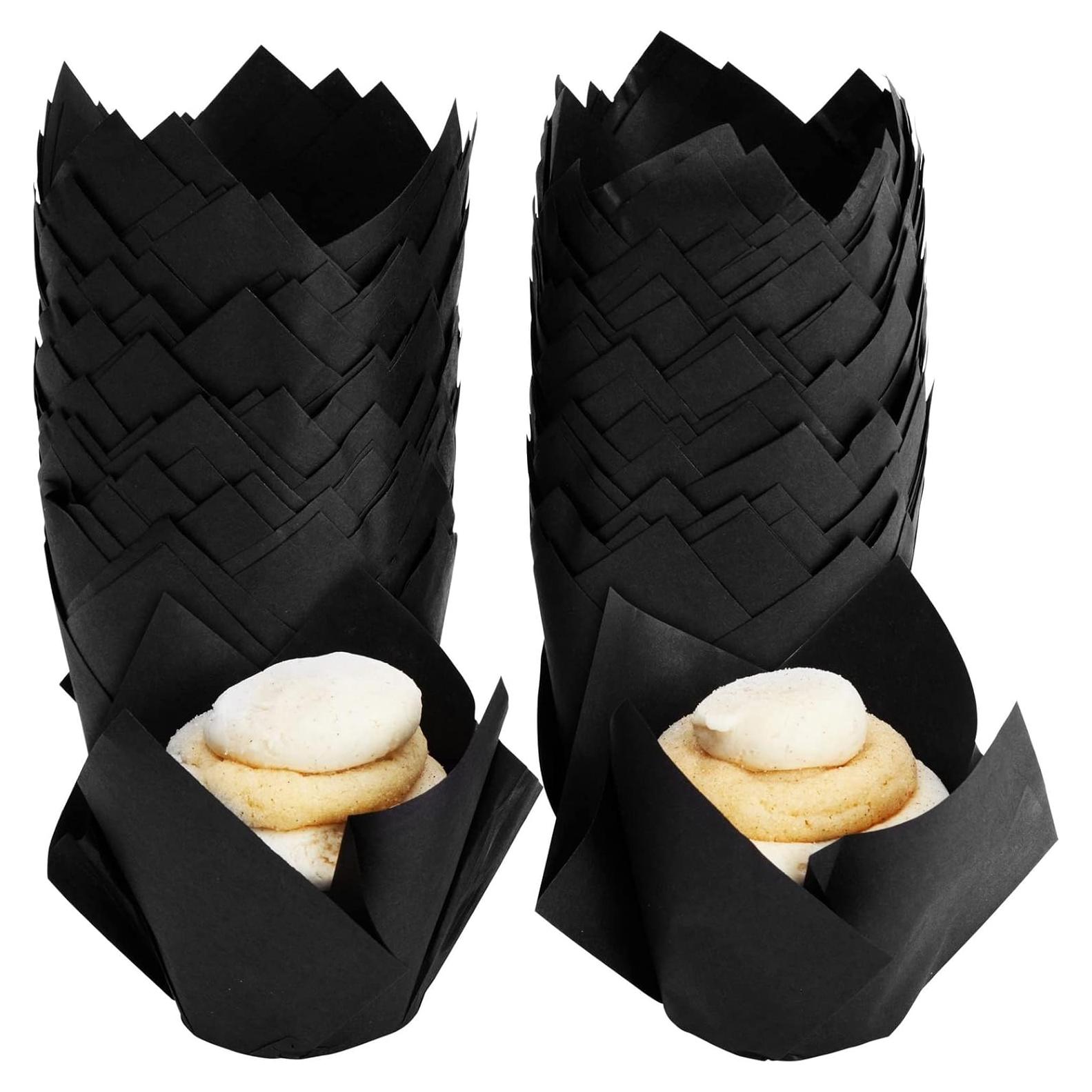 Forros de Cupcake Tulipán Juvale 100 Piezas 5.08 cm Negro