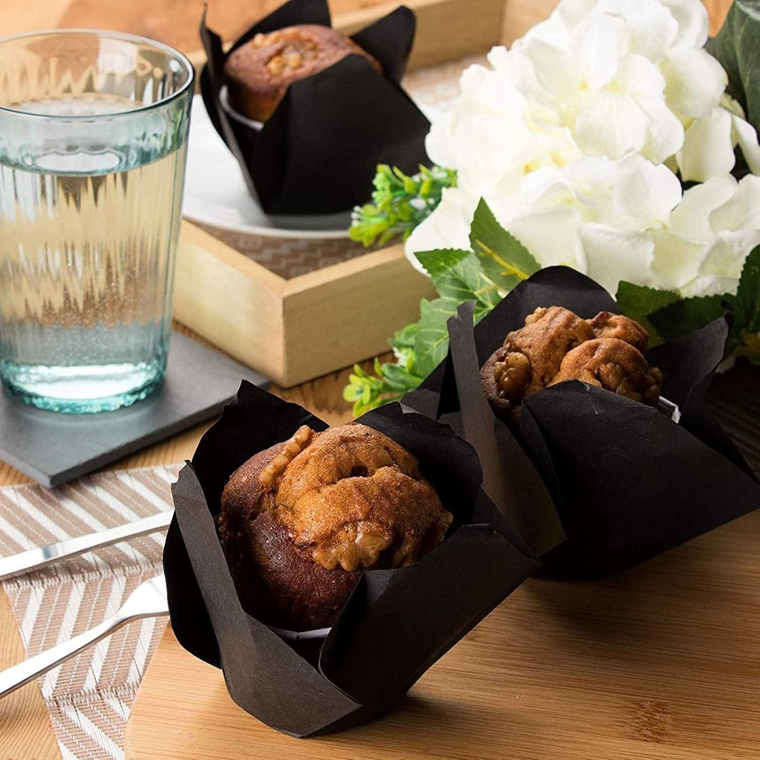 Forros de Cupcake Tulipán Juvale 100 Piezas 5.08 cm Negro