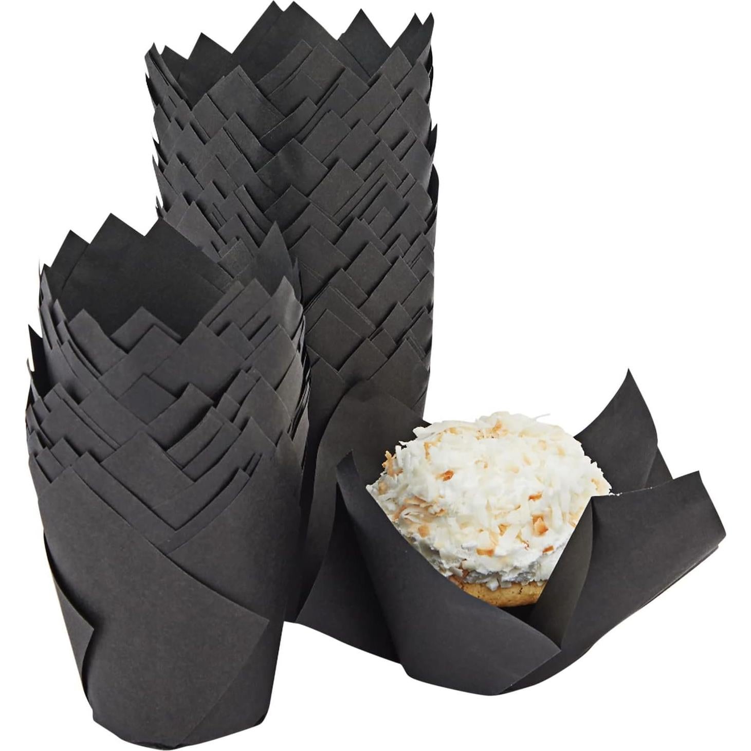Forros de Cupcake Tulipán Juvale 100 Piezas 5.08 cm Negro