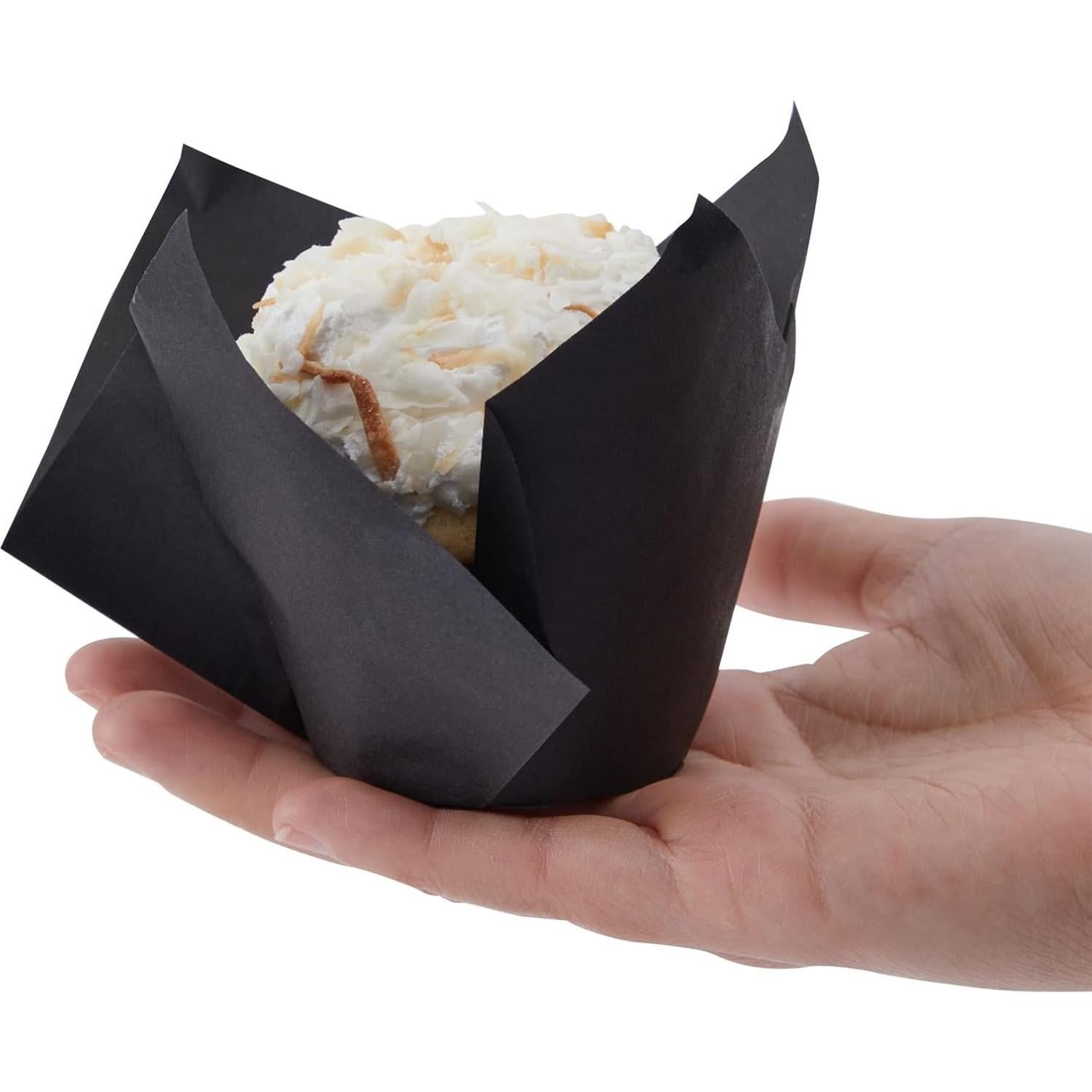 Forros de Cupcake Tulipán Juvale 100 Piezas 5.08 cm Negro