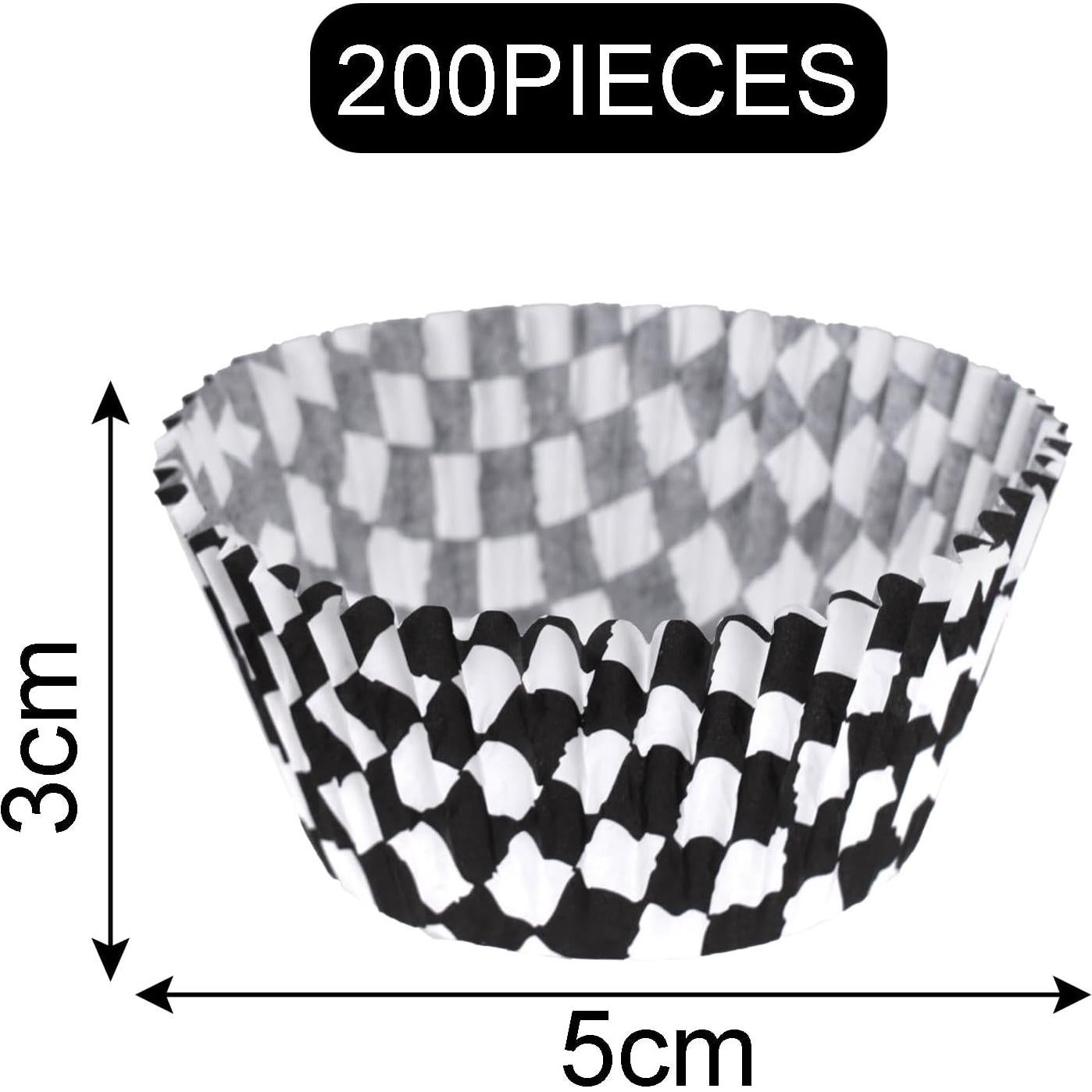 200 Forros de Cupcake Hmxpls Rayas Blancas y Negras 17.5cm