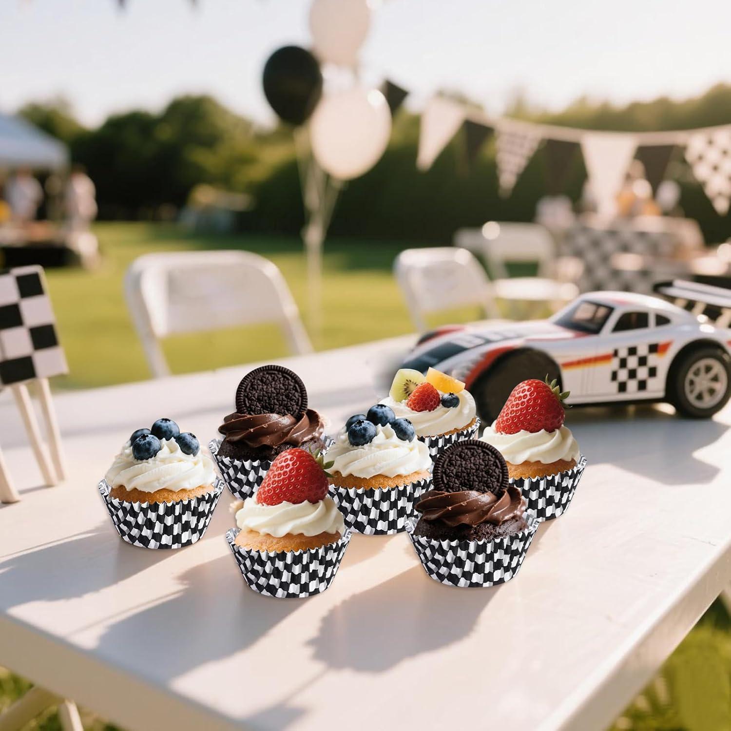 200 Forros de Cupcake Hmxpls Rayas Blancas y Negras 17.5cm