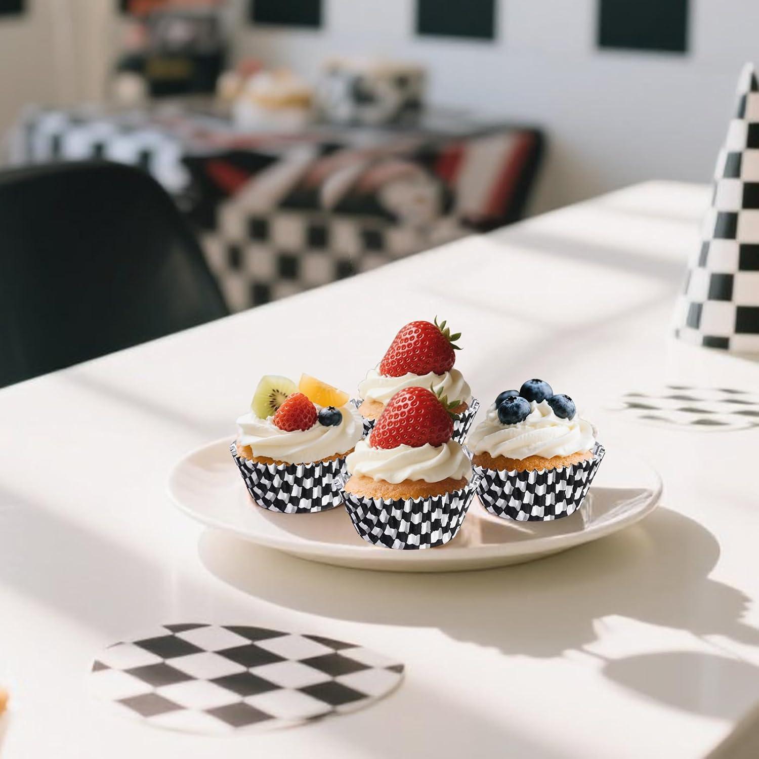 200 Forros de Cupcake Hmxpls Rayas Blancas y Negras 17.5cm