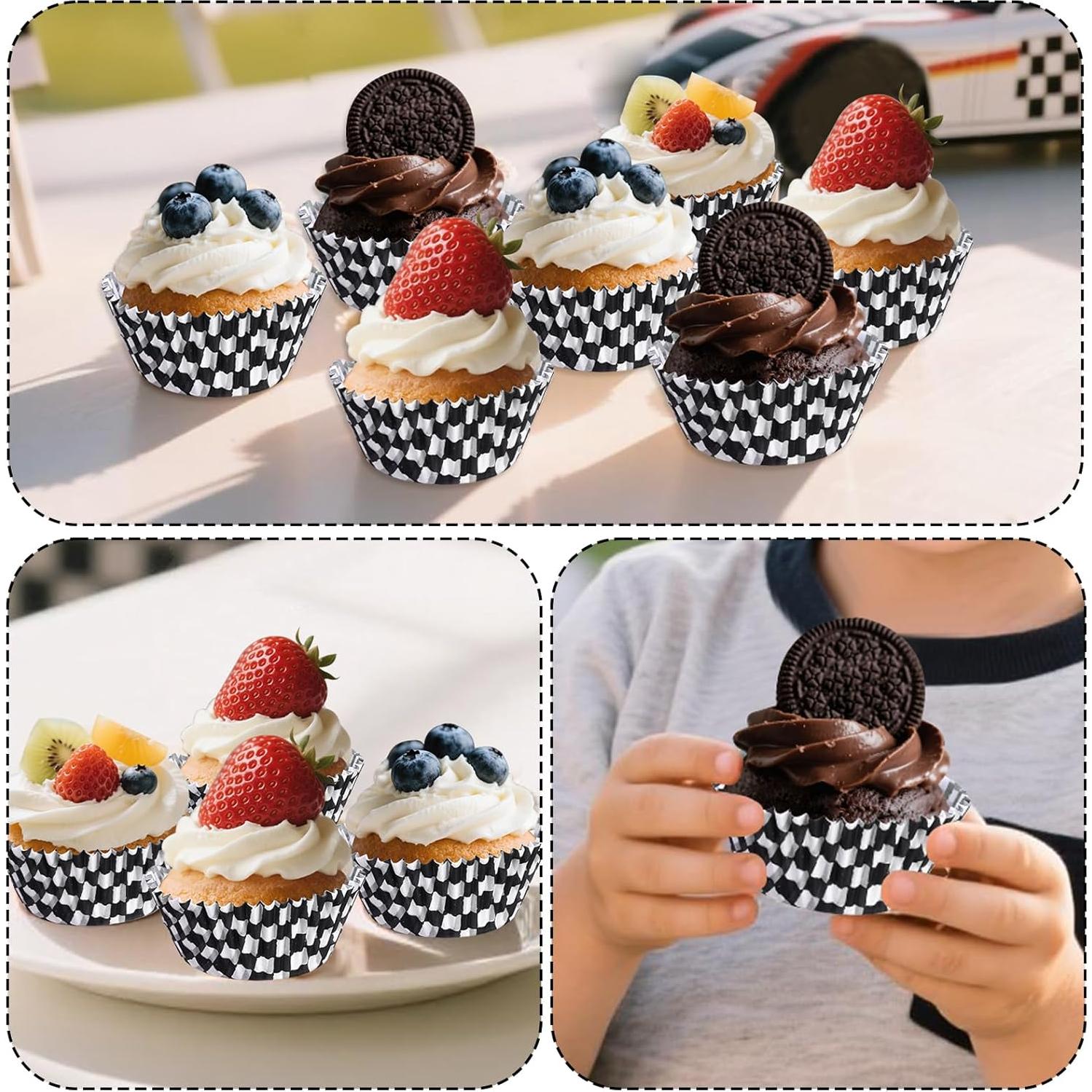 200 Forros de Cupcake Hmxpls Rayas Blancas y Negras 17.5cm