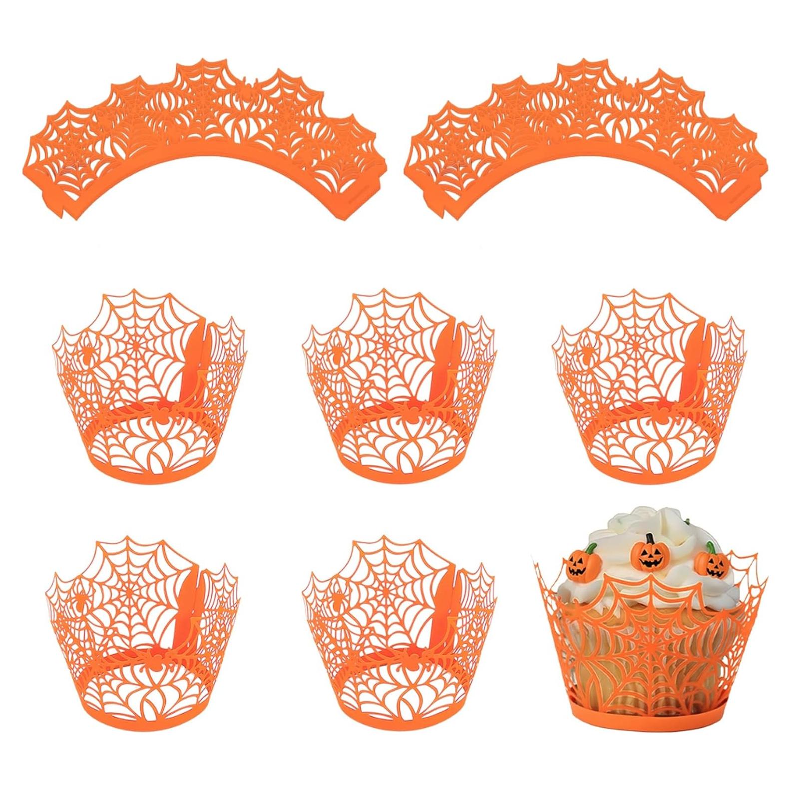 50 Forros de Cupcake de Otoño Pyinkovix Telaraña Naranja