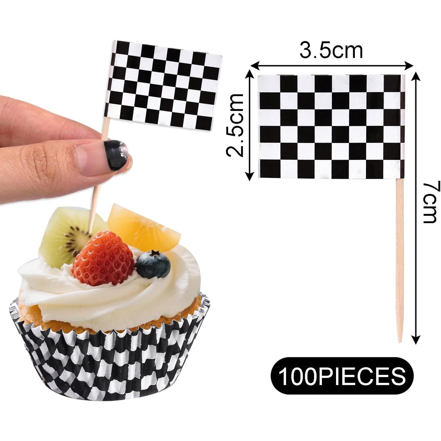 100 Forros y Palillos de Cupcake a Cuadros Hmxpls - Fiesta Coche