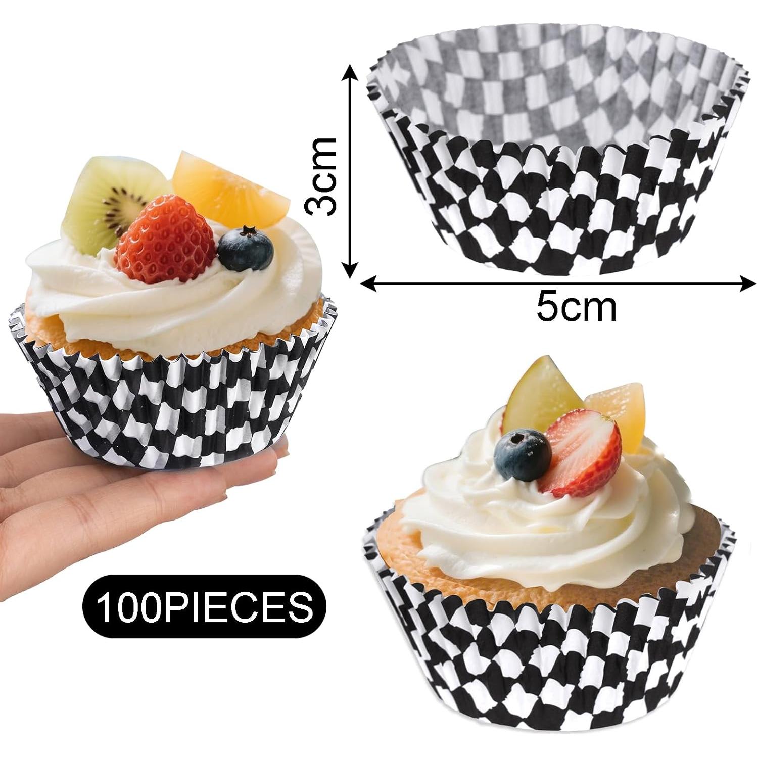 100 Forros y Palillos de Cupcake a Cuadros Hmxpls - Fiesta Coche