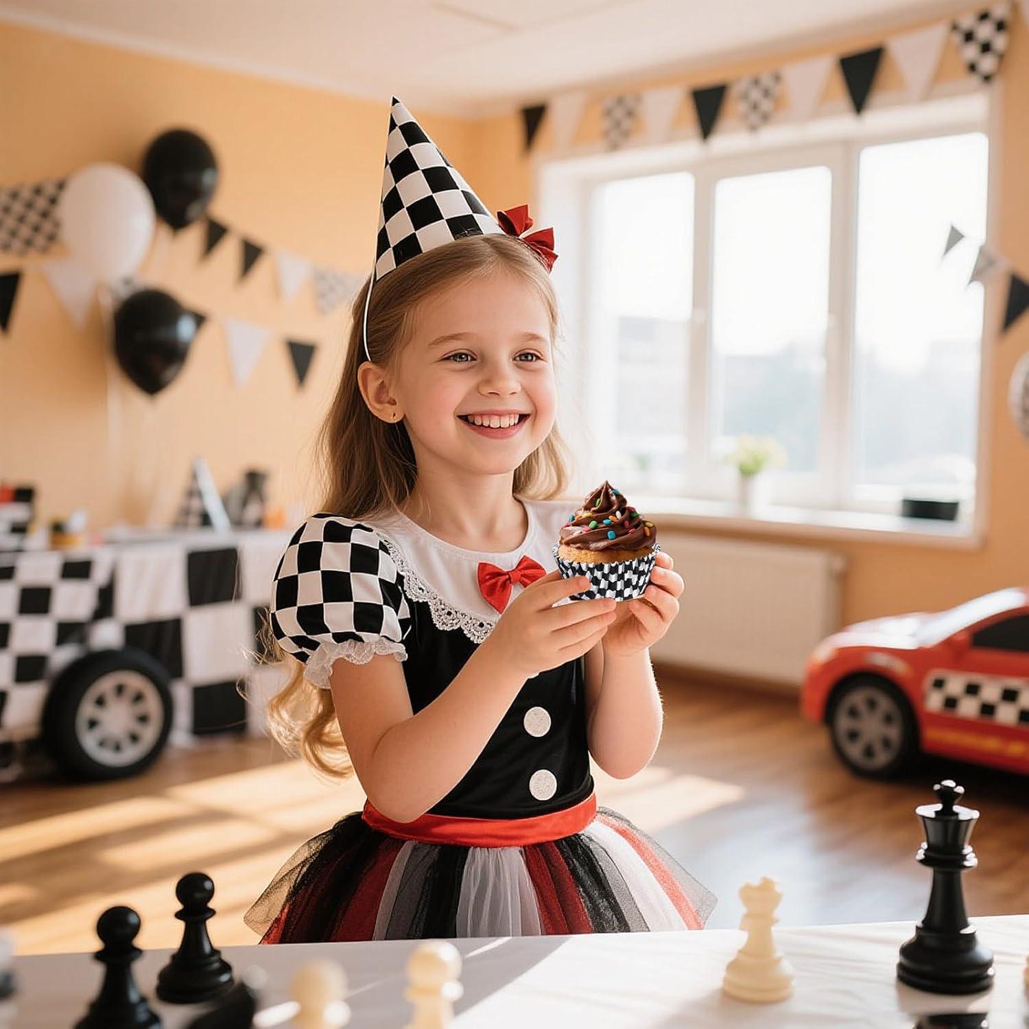 100 Forros y Palillos de Cupcake a Cuadros Hmxpls - Fiesta Coche