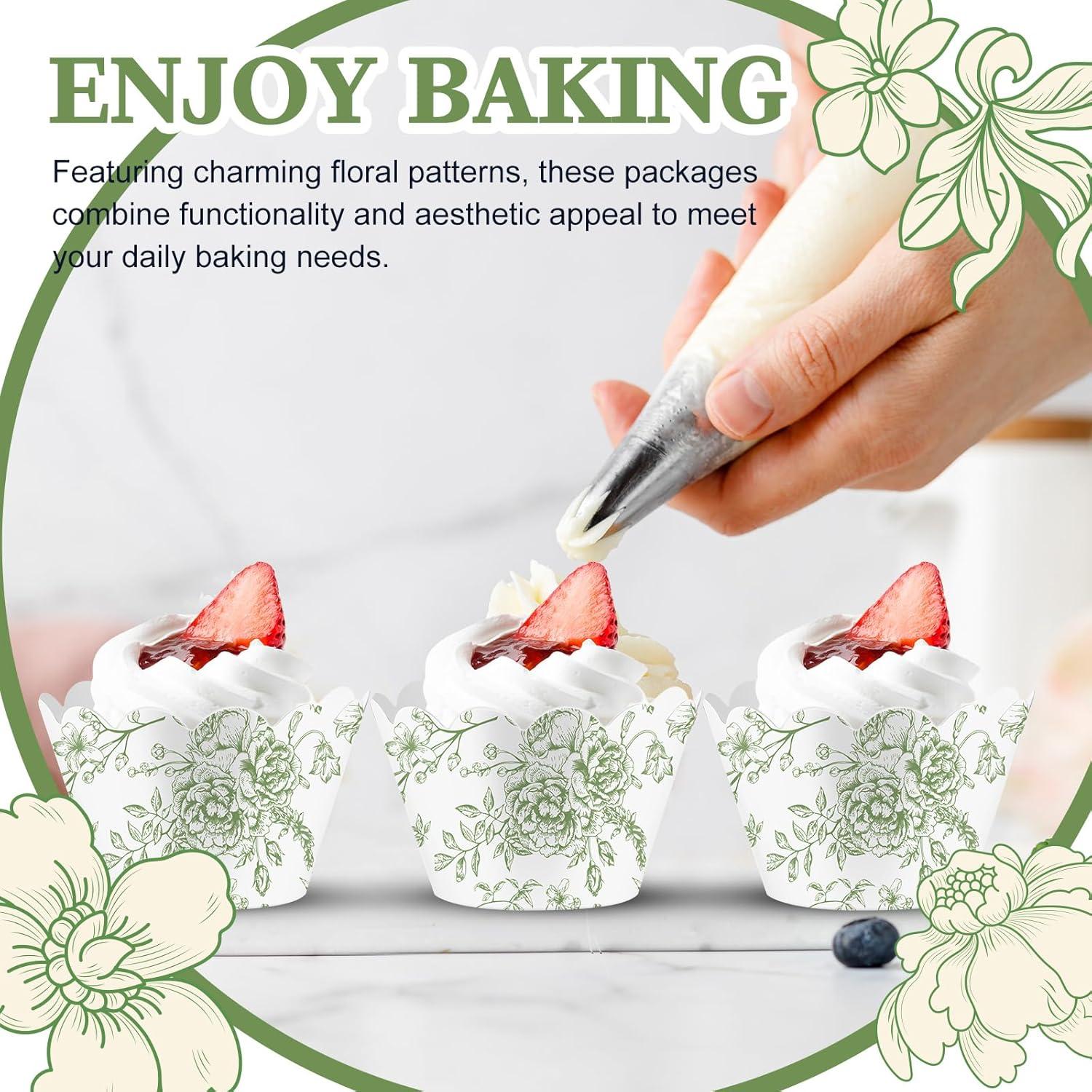 Domensi 100 Fundas para Cupcake Florales Verdes 8x5x5.3 cm