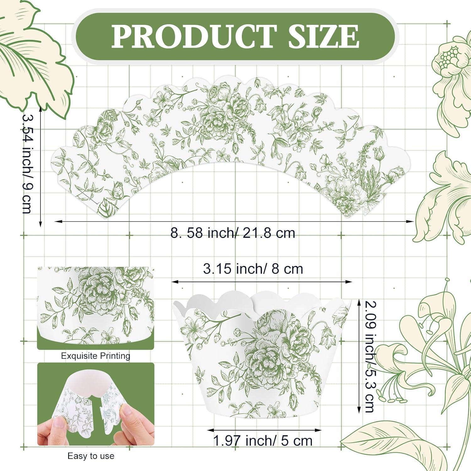 Domensi 100 Fundas para Cupcake Florales Verdes 8x5x5.3 cm