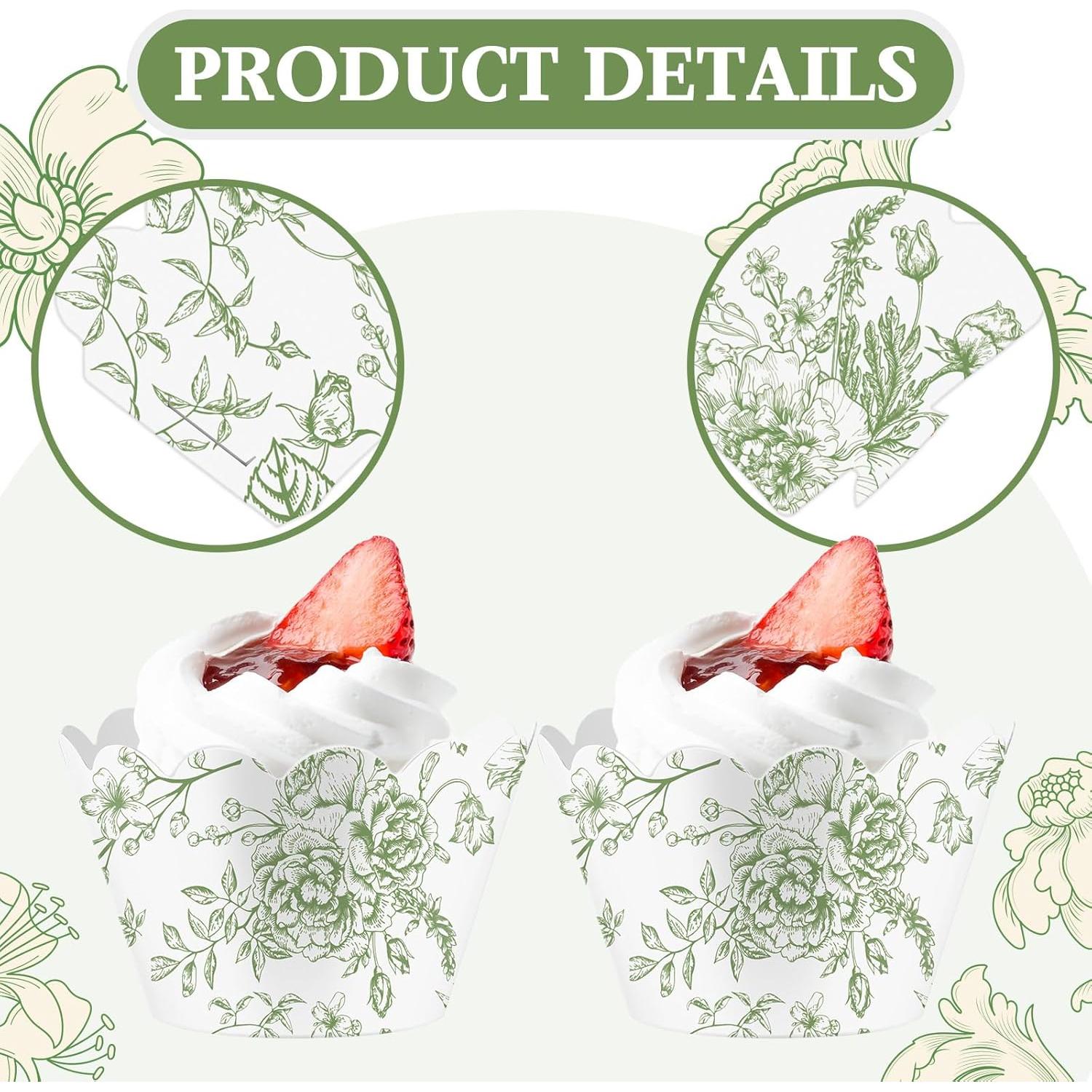 Domensi 100 Fundas para Cupcake Florales Verdes 8x5x5.3 cm