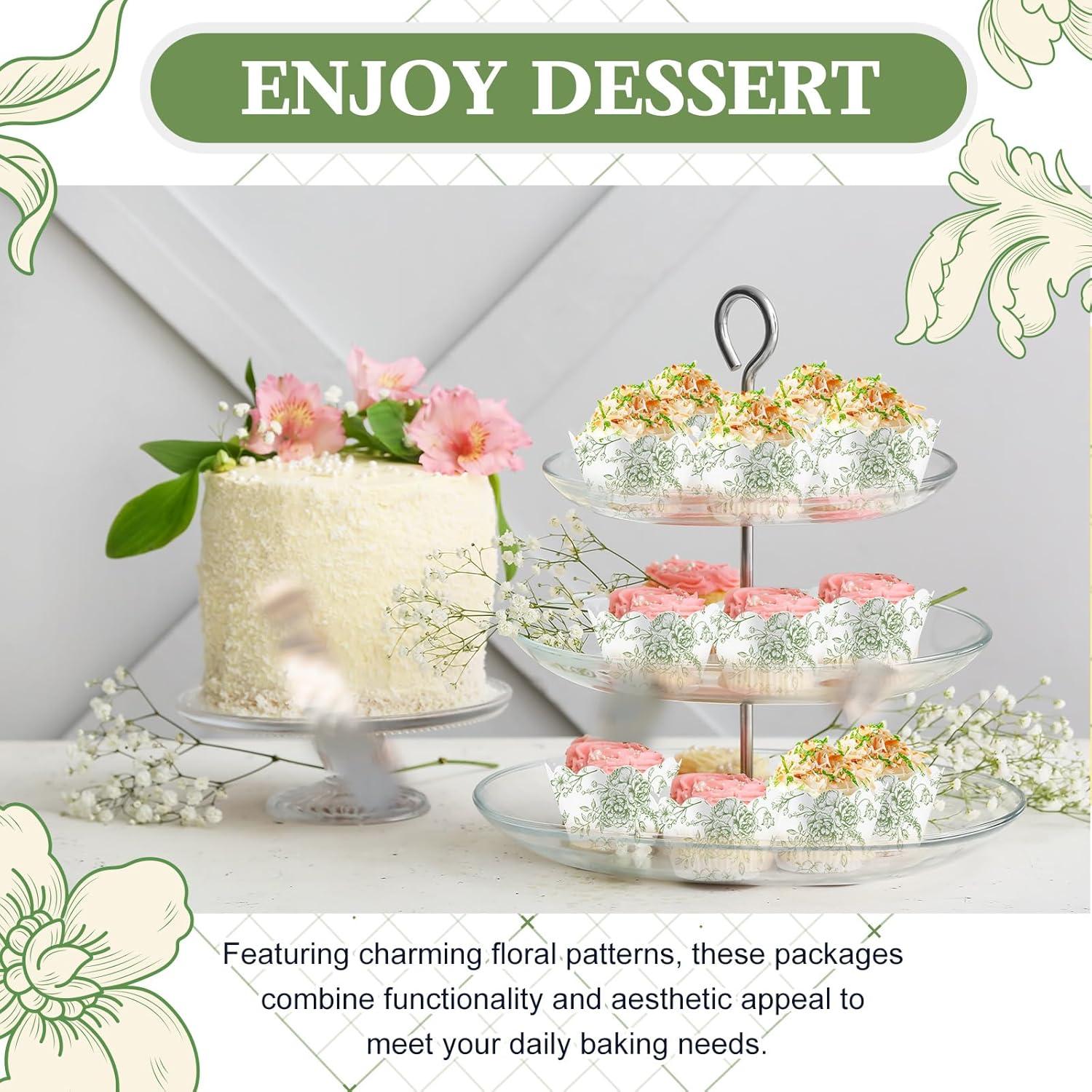 Domensi 100 Fundas para Cupcake Florales Verdes 8x5x5.3 cm