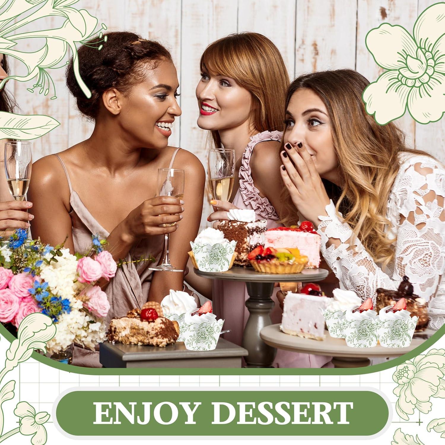 Domensi 100 Fundas para Cupcake Florales Verdes 8x5x5.3 cm