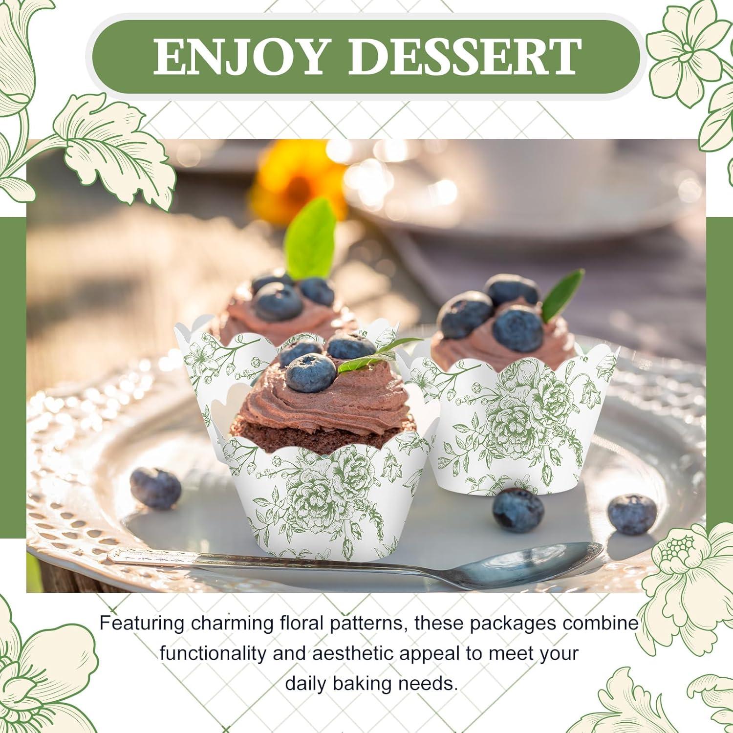 Domensi 100 Fundas para Cupcake Florales Verdes 8x5x5.3 cm