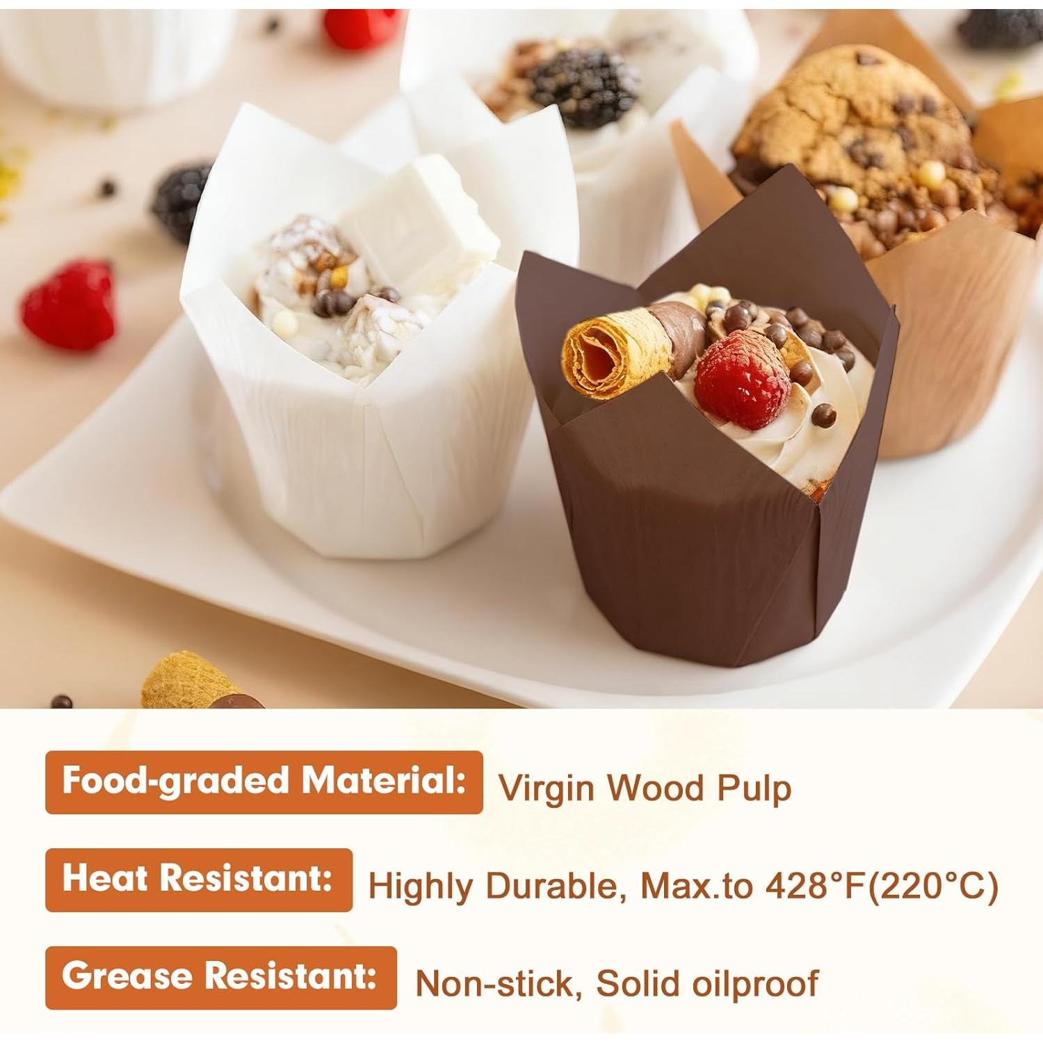 200 Forros de Cupcake Tulipanes Kovpnor - Resistentes a Grasa