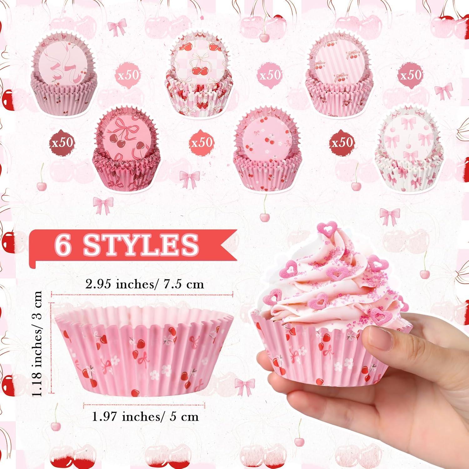 300 Forros de Cupcakes Rosa con Lazo Reallnaive 30x50 mm