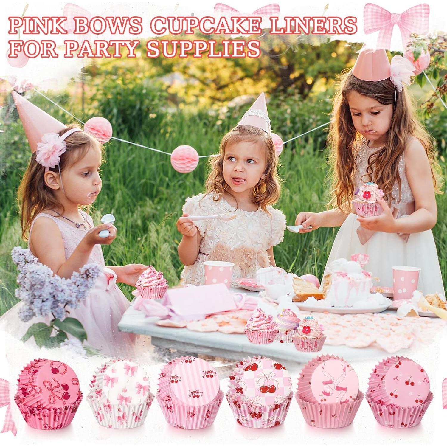 300 Forros de Cupcakes Rosa con Lazo Reallnaive 30x50 mm