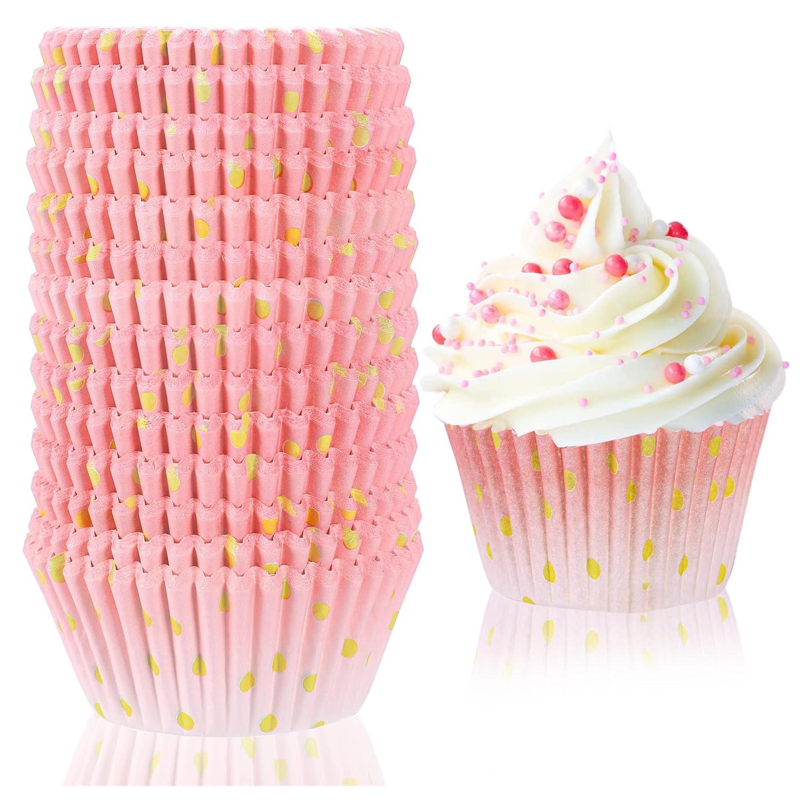 Forros de Cupcake Desechables Funtery 300 Piezas Rosa Dorado