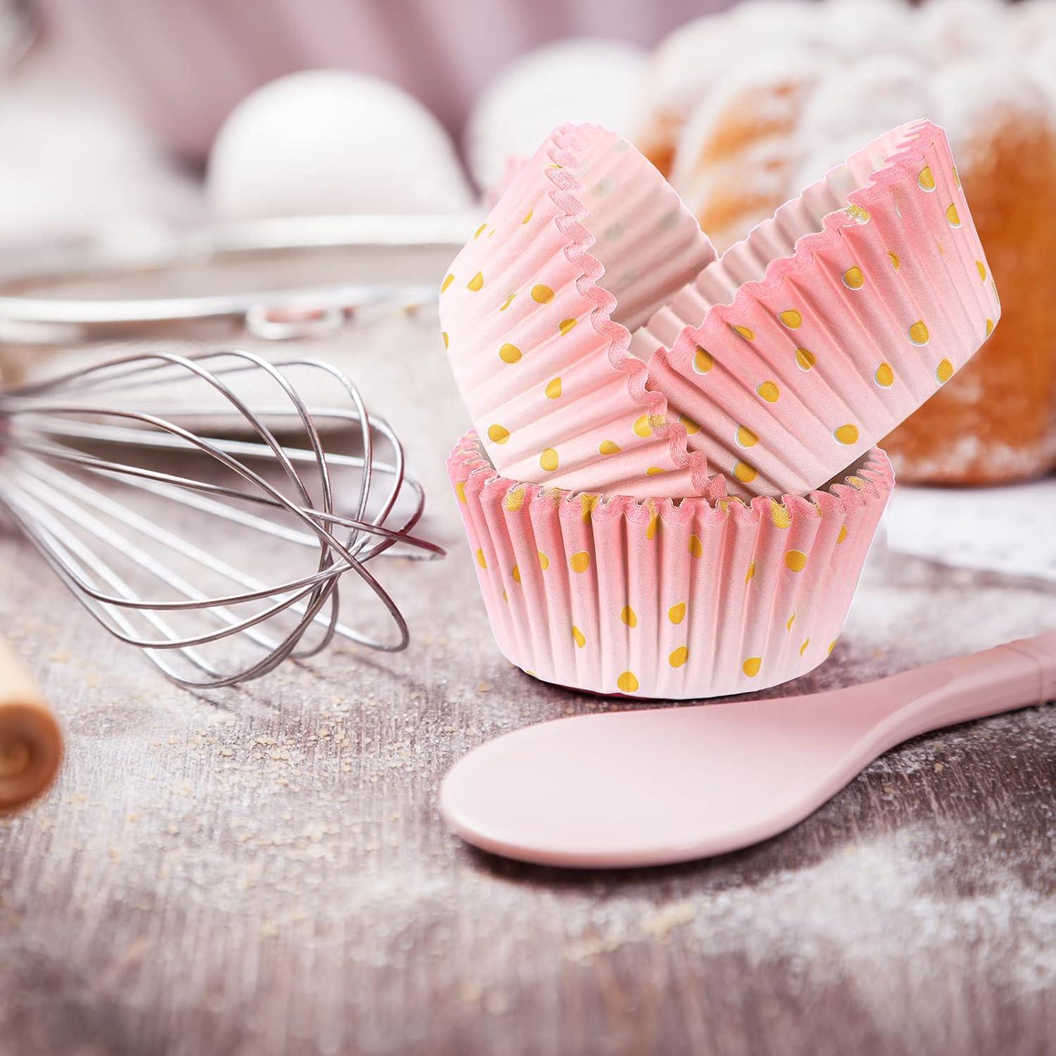 Forros de Cupcake Desechables Funtery 300 Piezas Rosa Dorado