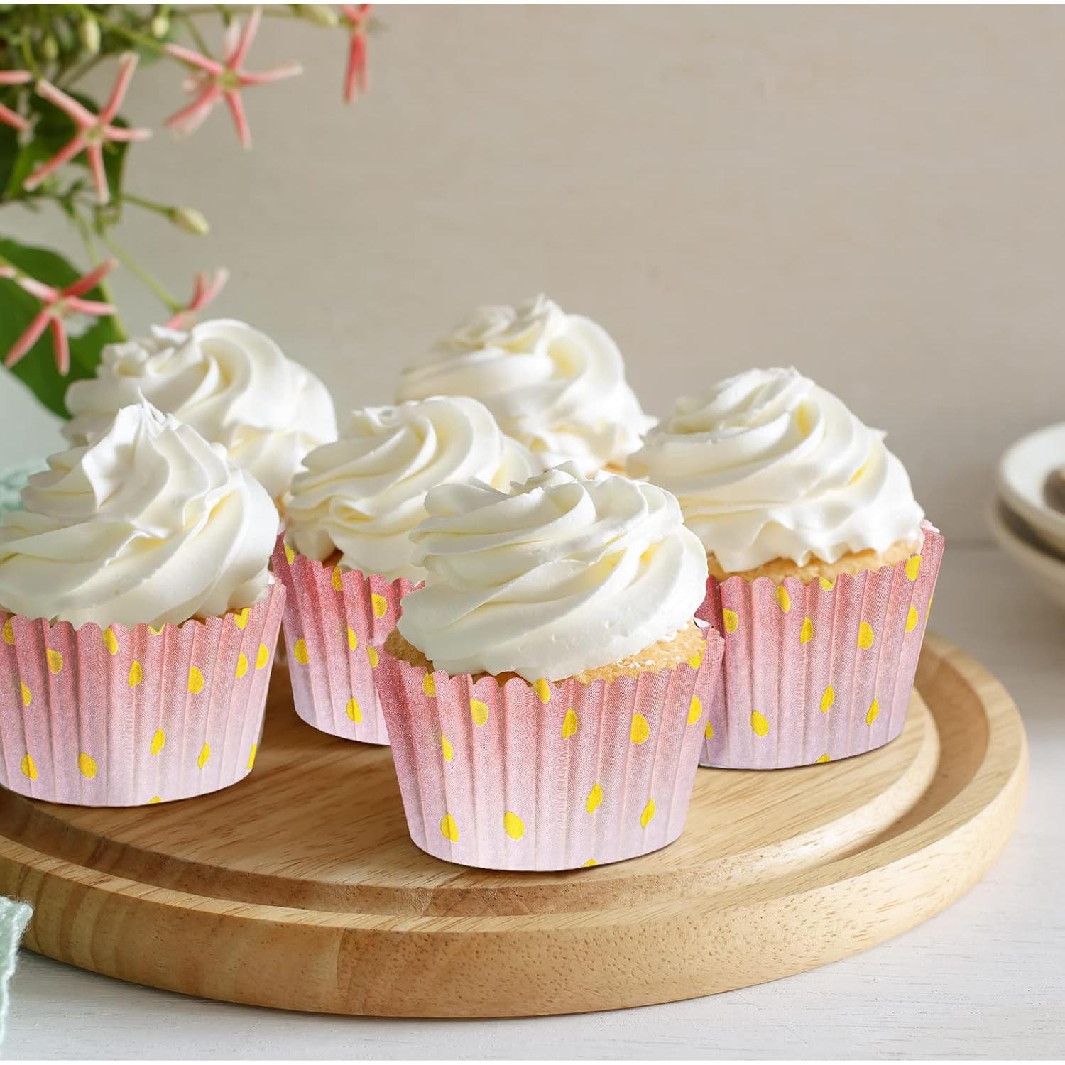 Forros de Cupcake Desechables Funtery 300 Piezas Rosa Dorado