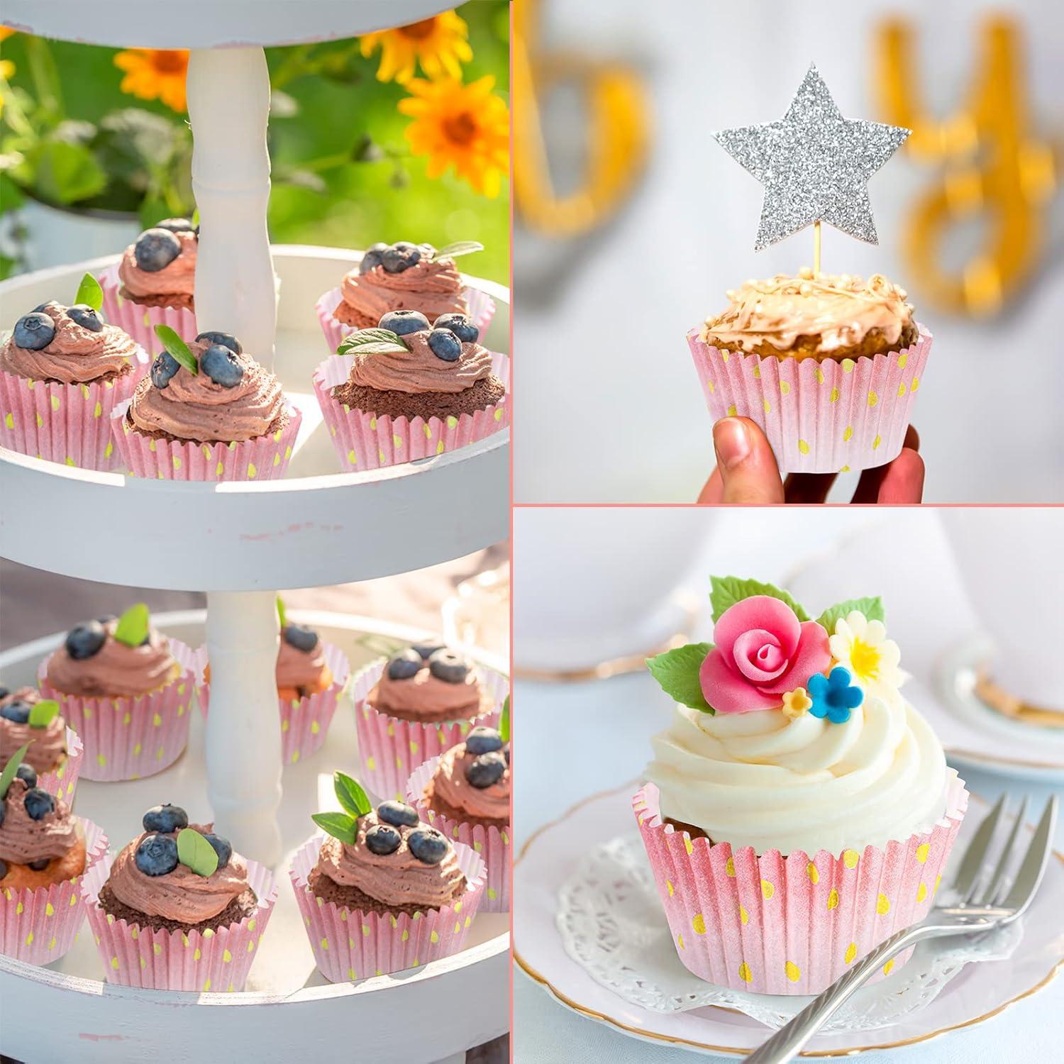 Forros de Cupcake Desechables Funtery 300 Piezas Rosa Dorado
