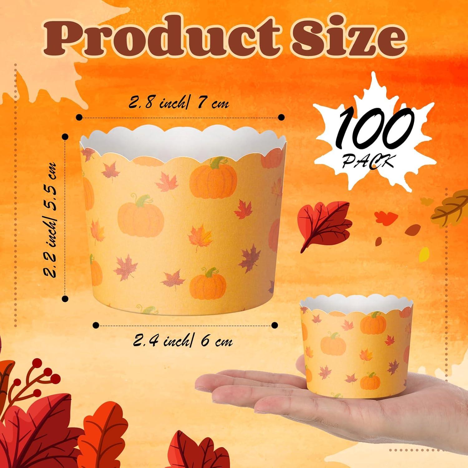 100 Tazas de Papel para Cupcakes Funnymoom Otoño Calabaza