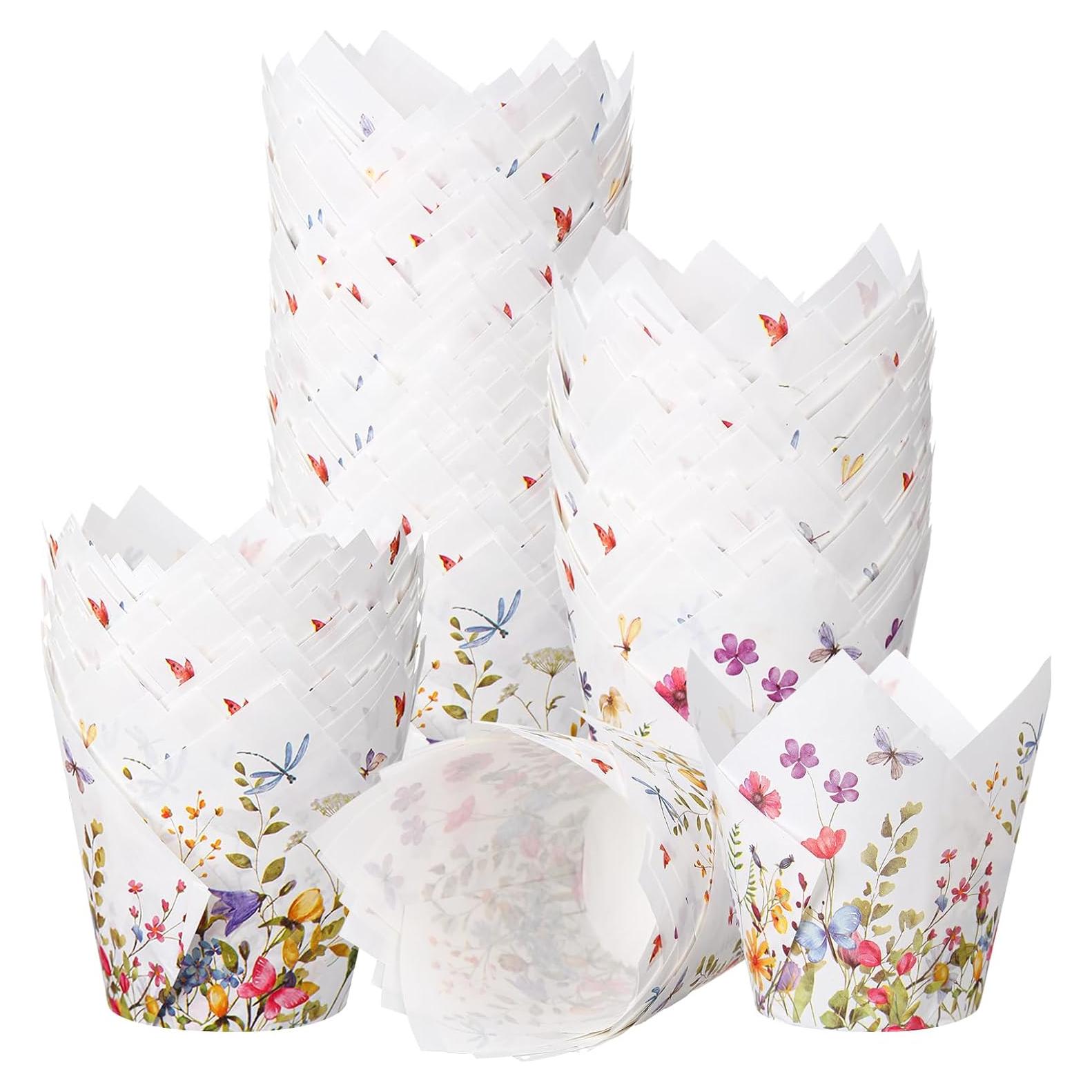 Forros de Cupcake Vesici 200 Piezas Tulipán Flores Silvestres