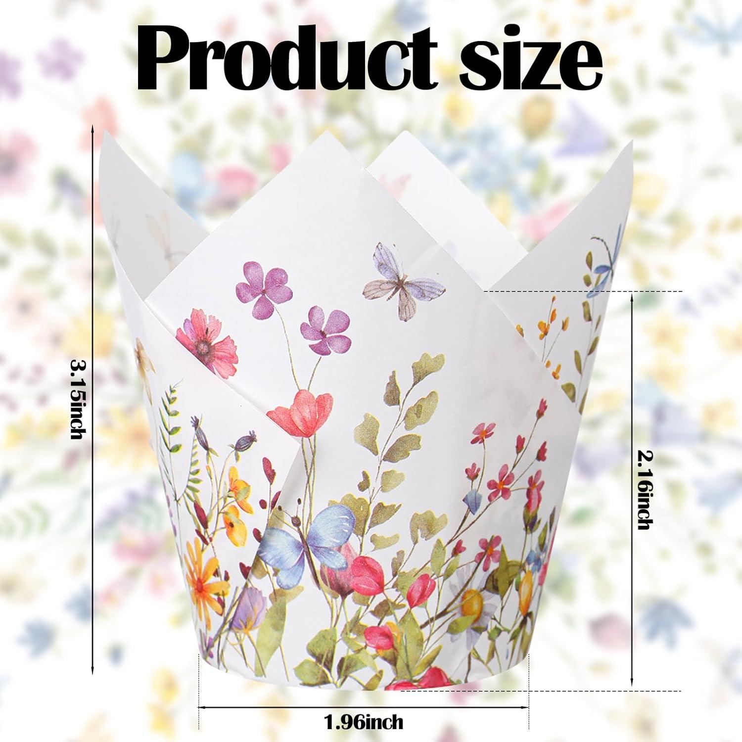 Forros de Cupcake Vesici 200 Piezas Tulipán Flores Silvestres