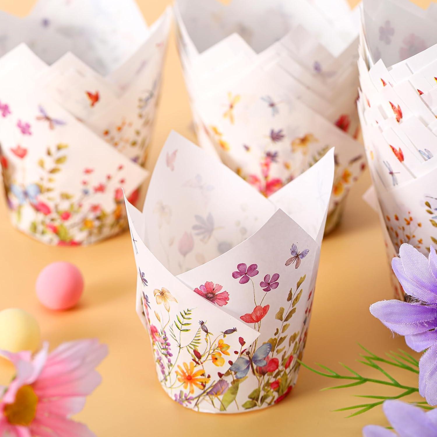 Forros de Cupcake Vesici 200 Piezas Tulipán Flores Silvestres