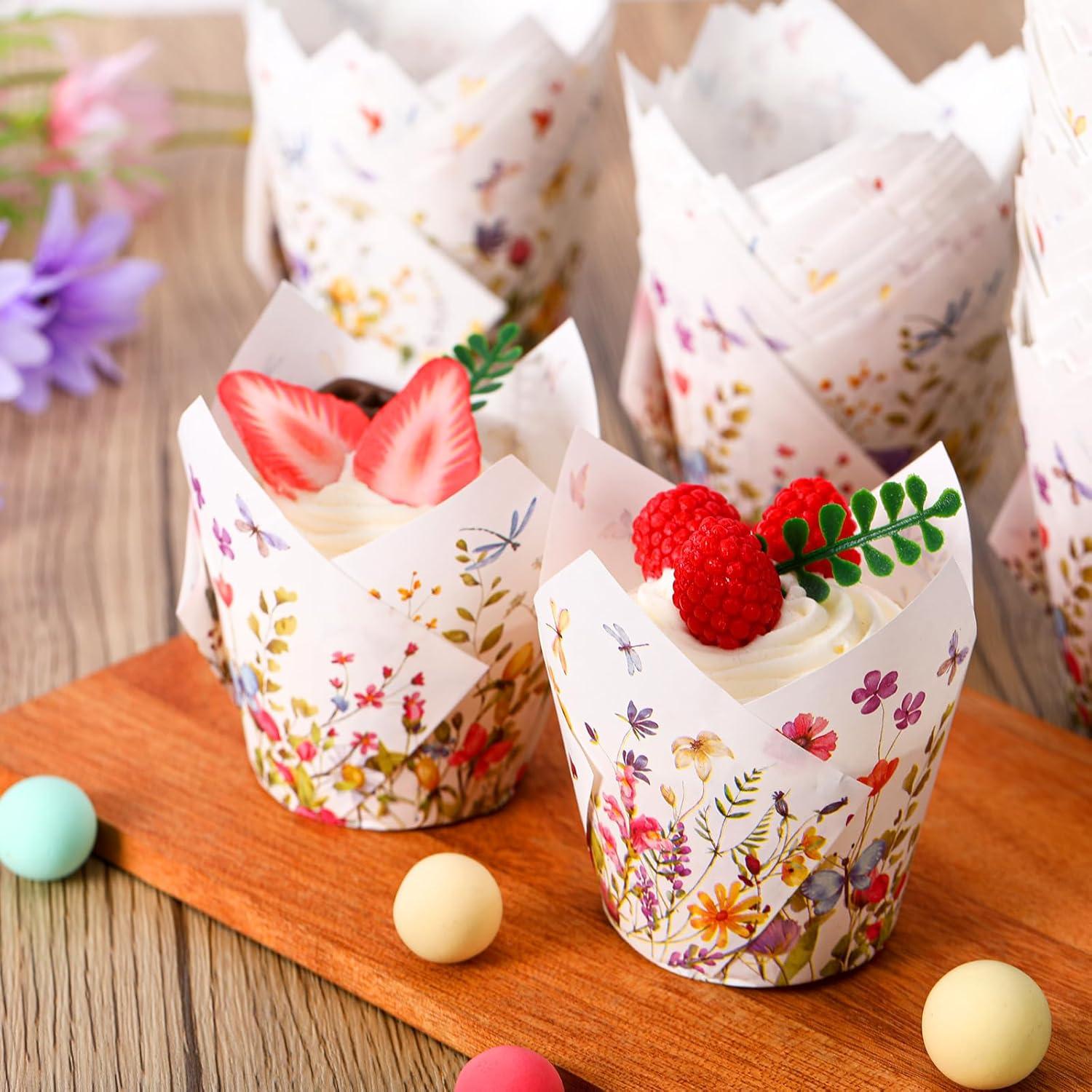 Forros de Cupcake Vesici 200 Piezas Tulipán Flores Silvestres