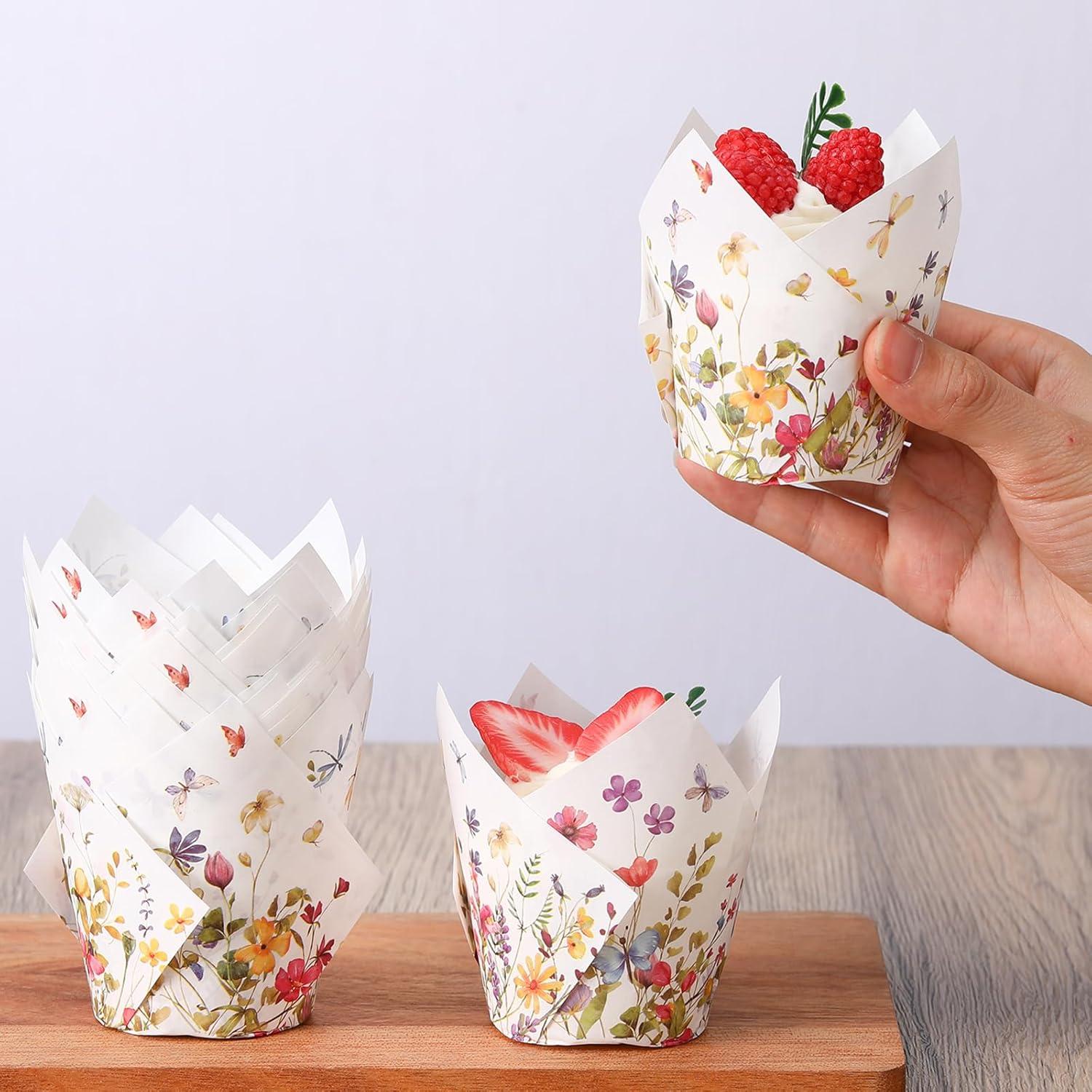 Forros de Cupcake Vesici 200 Piezas Tulipán Flores Silvestres