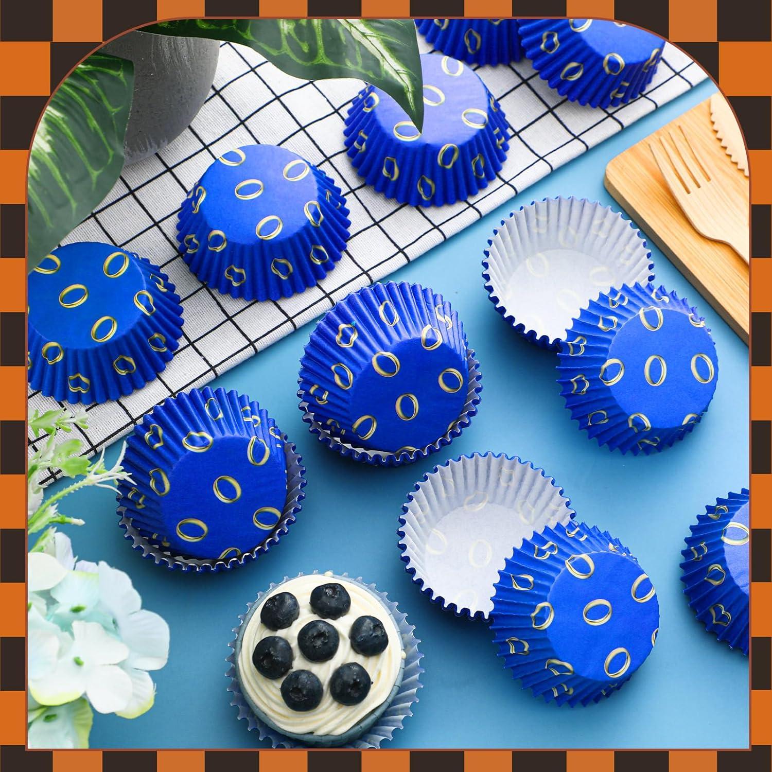 Forros de Cupcake Tioncy 300 Pcs Azul y Dorado 8 cm