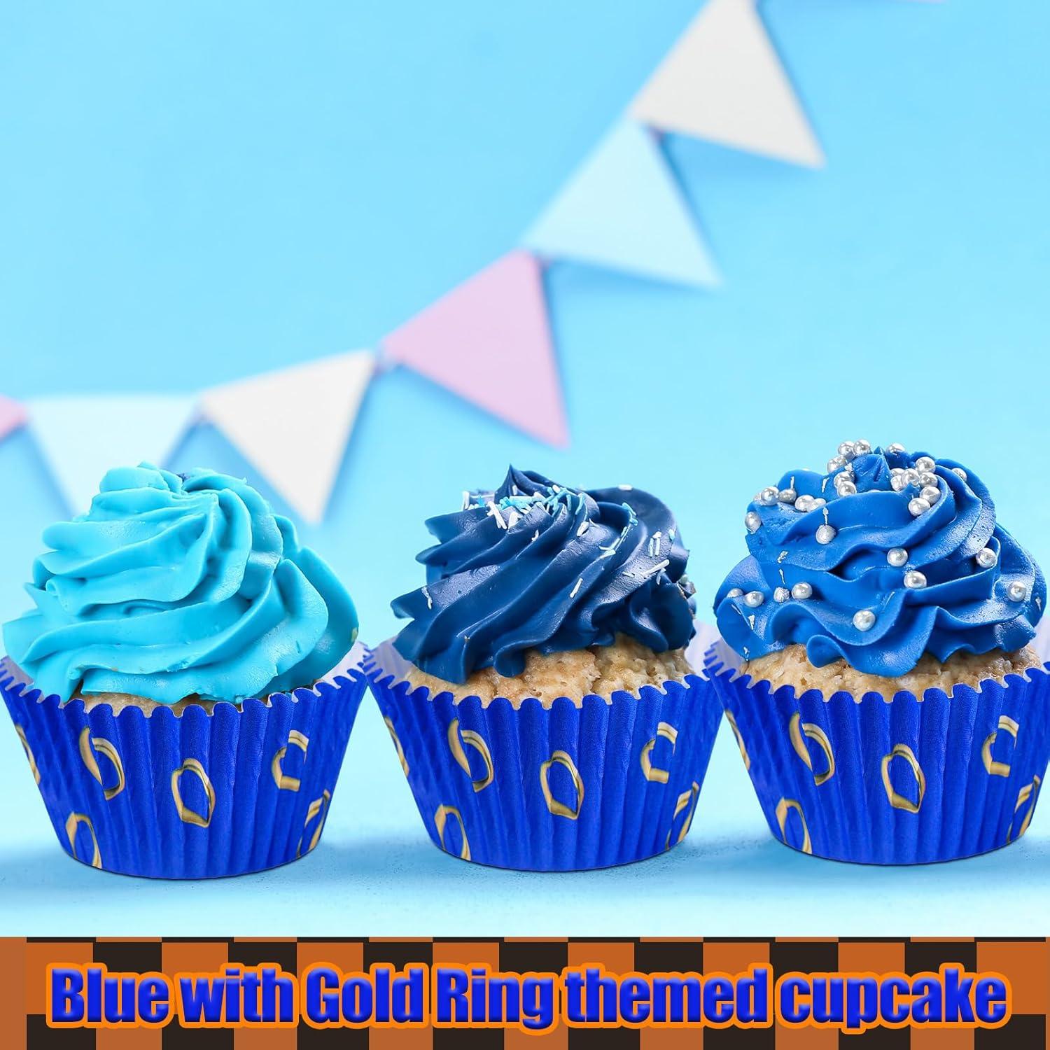 Forros de Cupcake Tioncy 300 Pcs Azul y Dorado 8 cm