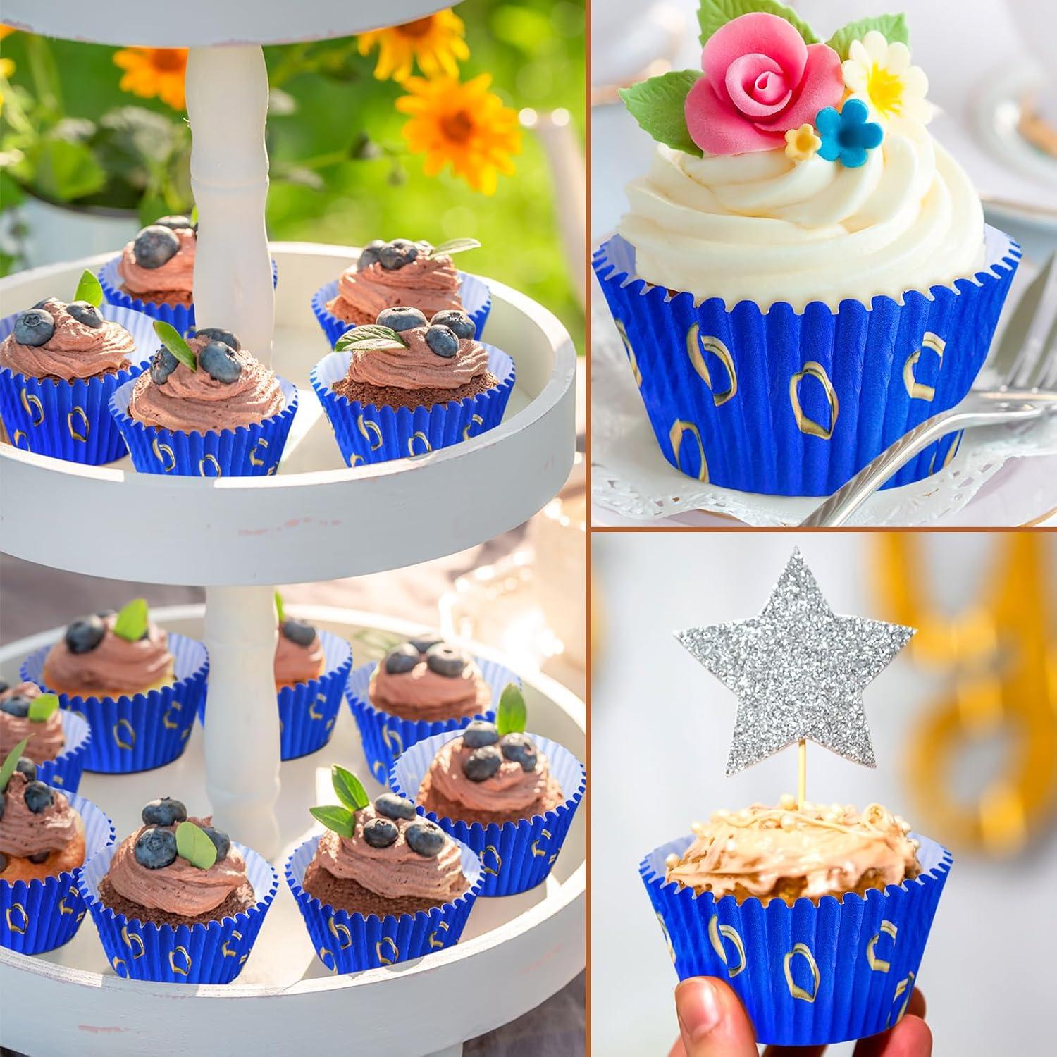 Forros de Cupcake Tioncy 300 Pcs Azul y Dorado 8 cm