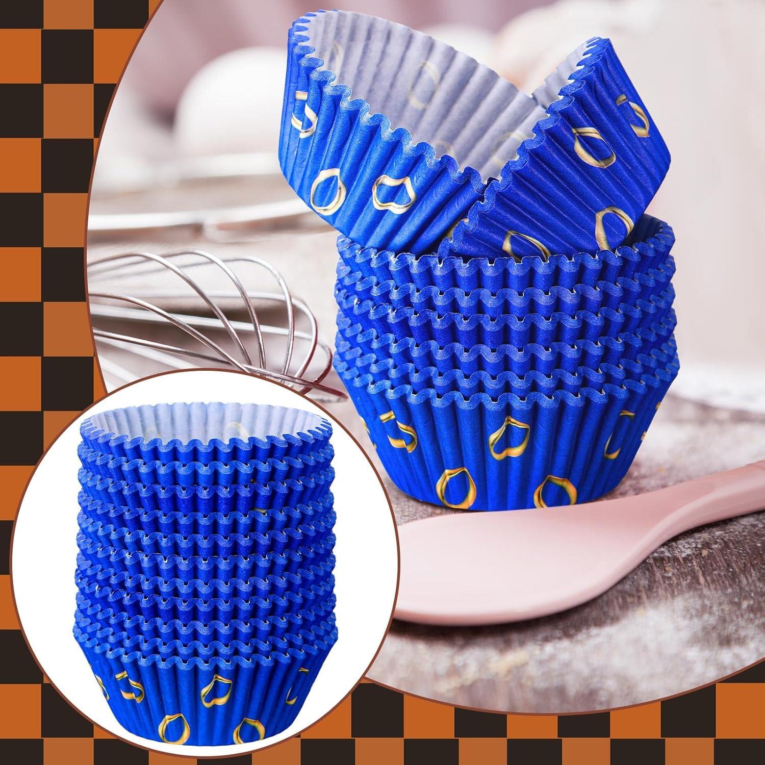 Forros de Cupcake Tioncy 300 Pcs Azul y Dorado 8 cm