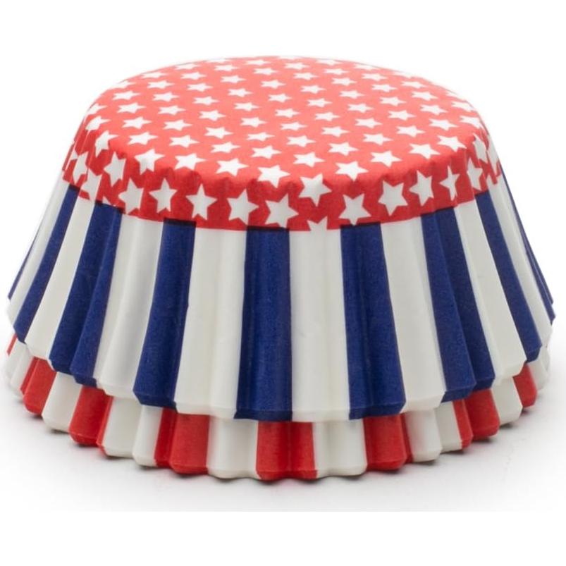 Forros de papel patrióticos Fox Run para muffins y cupcakes - 50 unidades