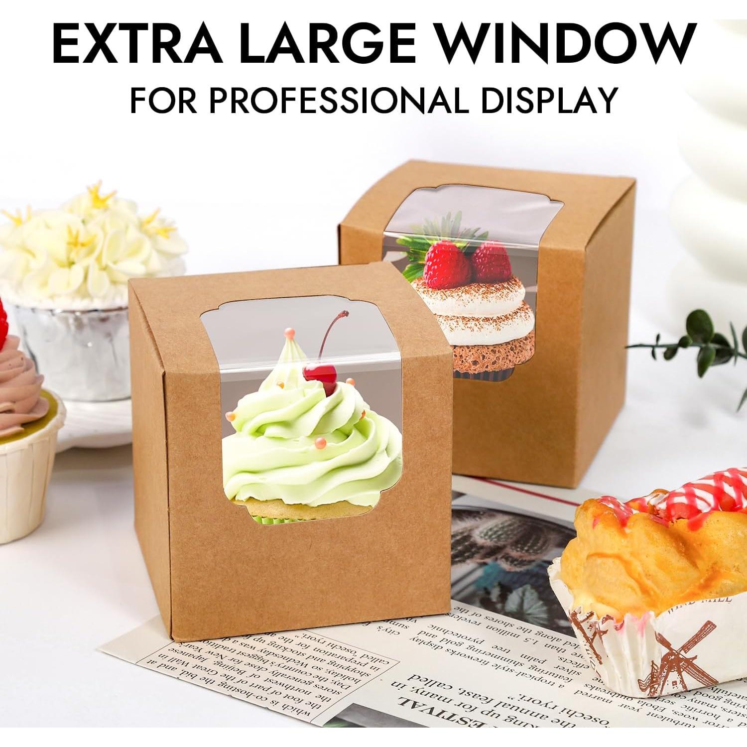 Cajas de Cupcake JCD 120 Pcs Kraft Marrón 8.9cm con Ventana