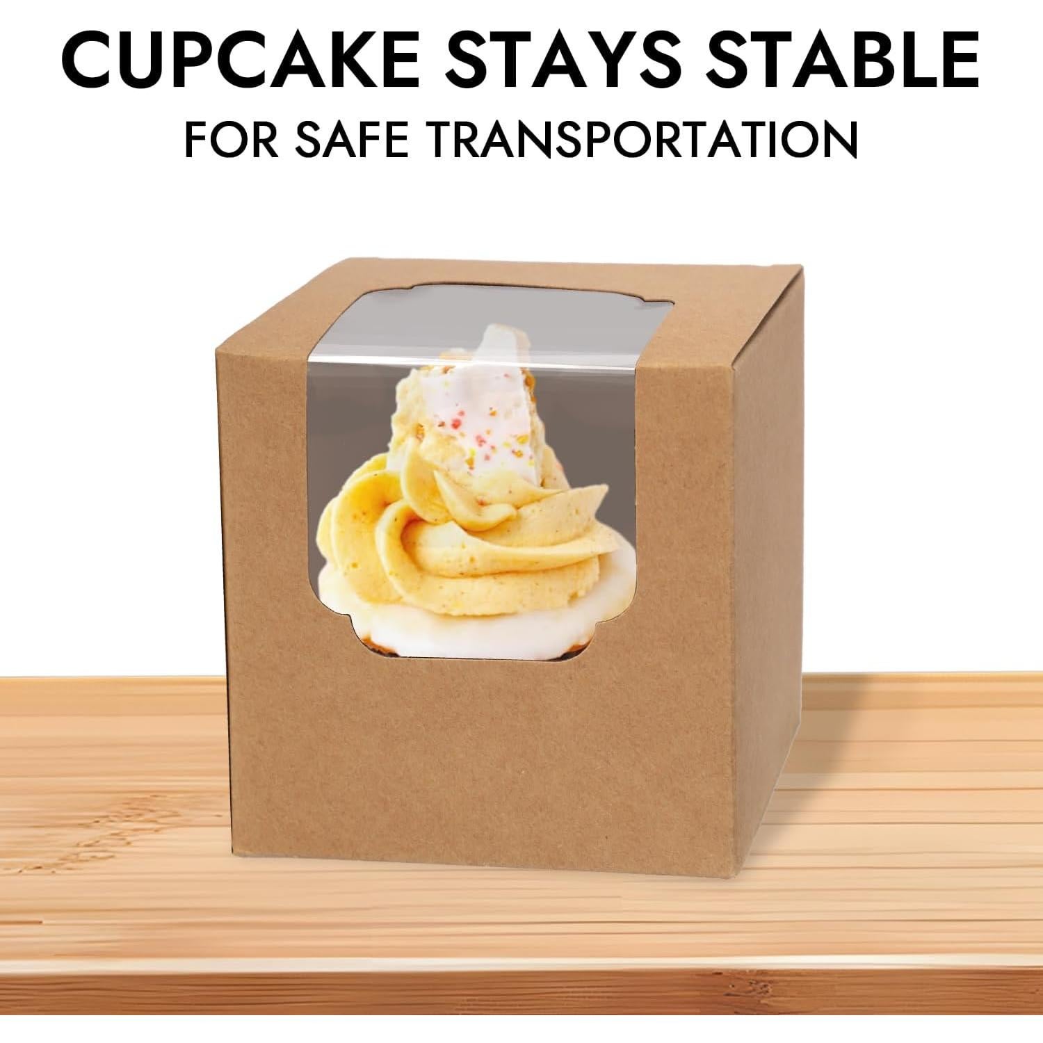 Cajas de Cupcake JCD 120 Pcs Kraft Marrón 8.9cm con Ventana