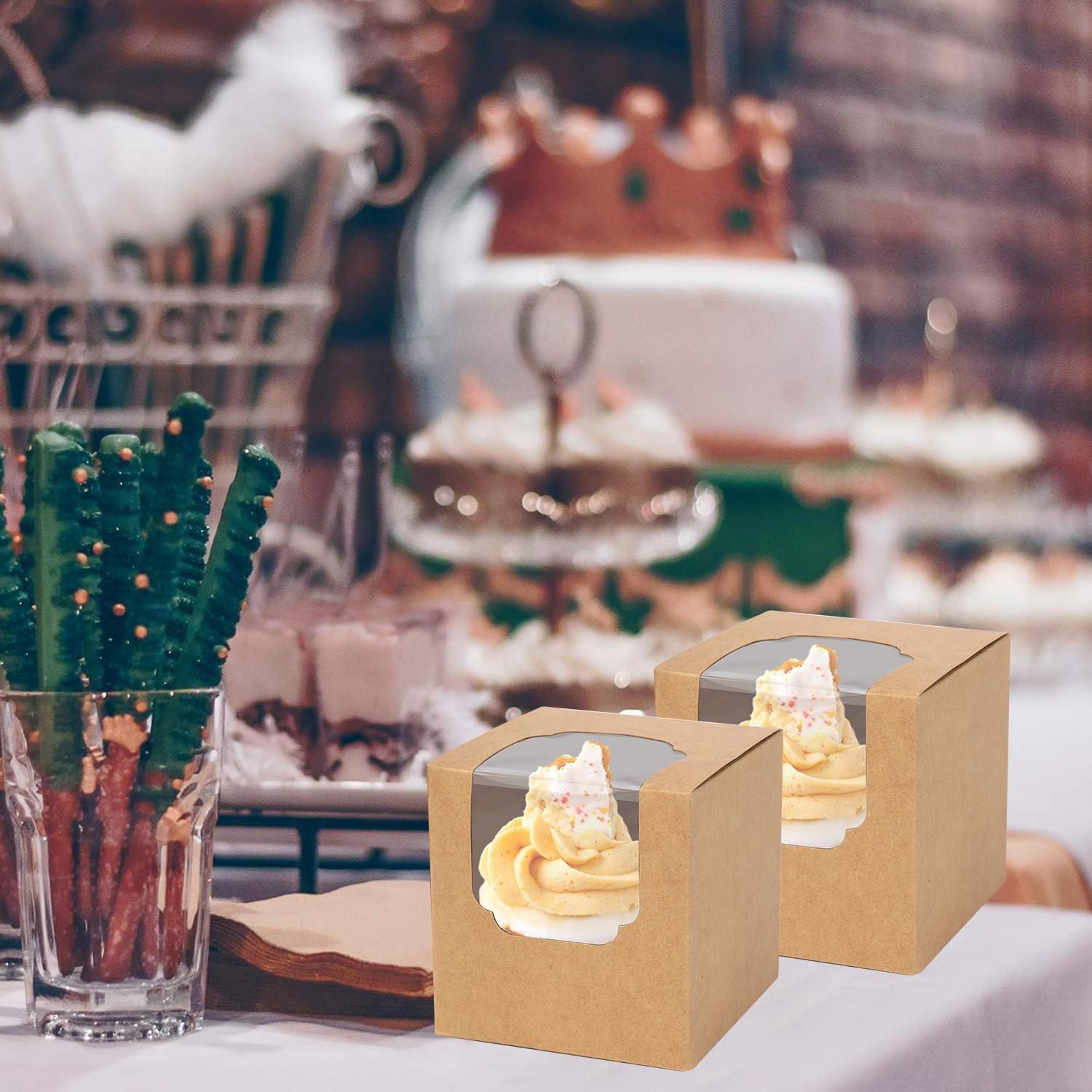 Cajas de Cupcake JCD 120 Pcs Kraft Marrón 8.9cm con Ventana