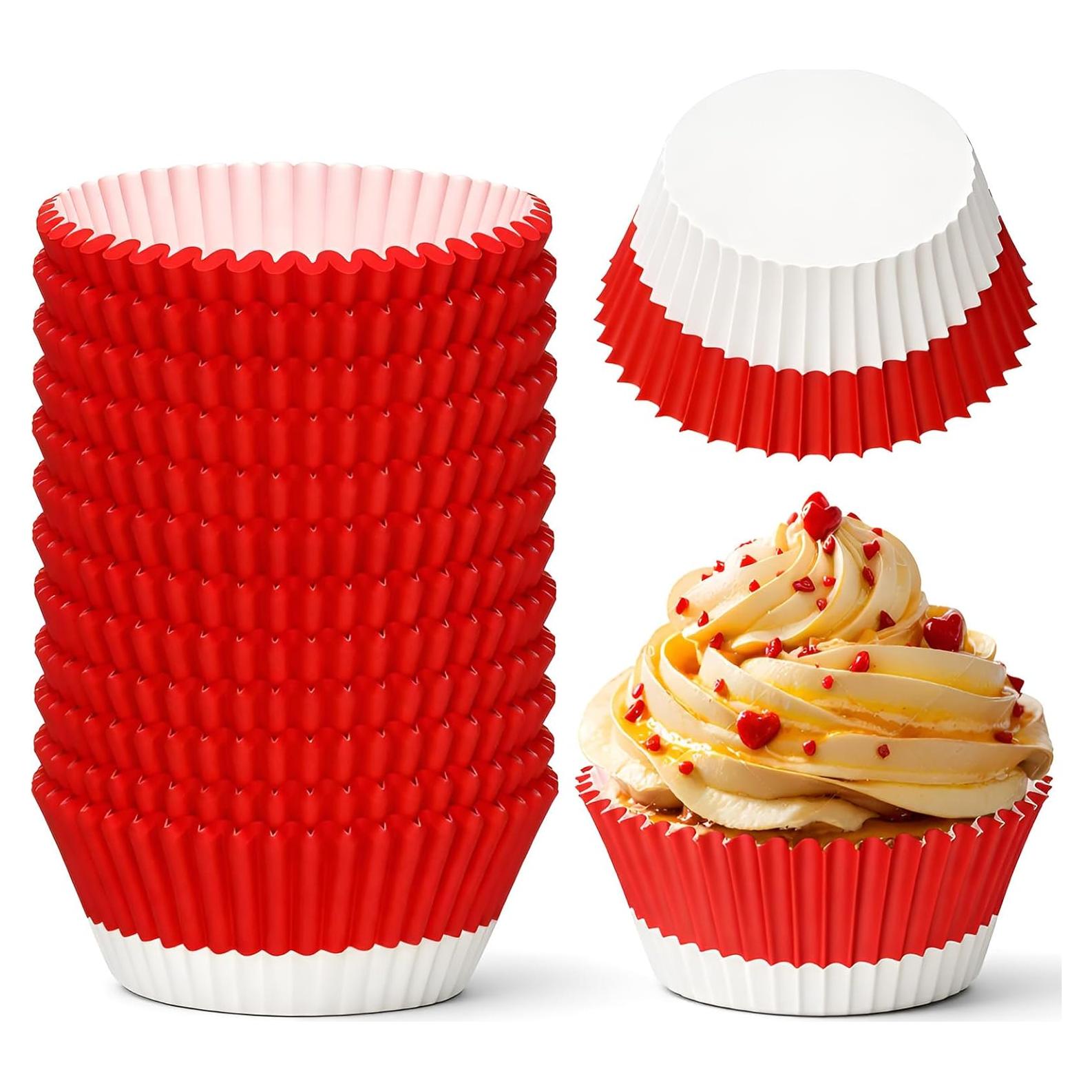 300 Forros de Cupcake Desechables Reallnaive Rojos y Blancos