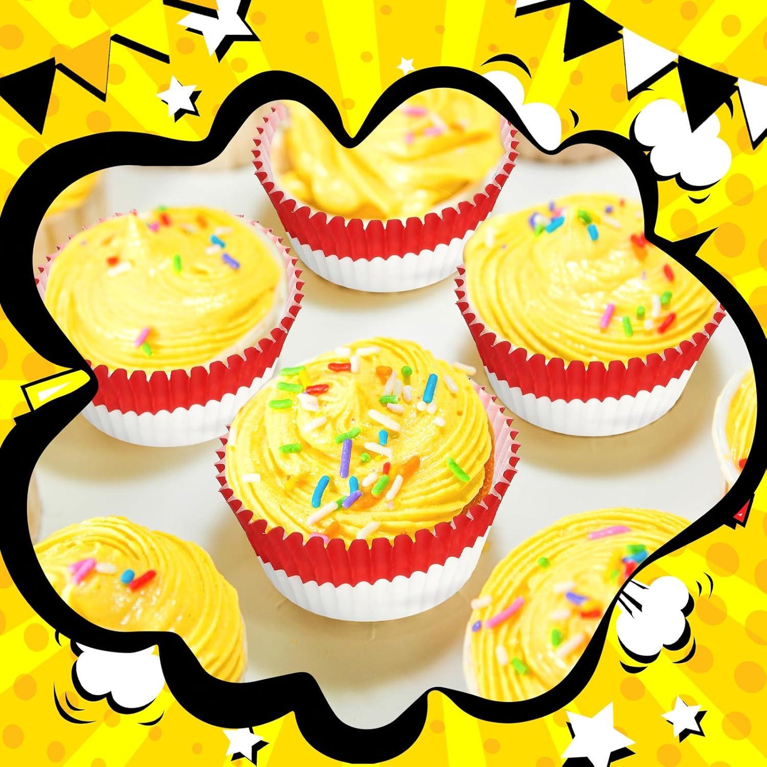 300 Forros de Cupcake Desechables Reallnaive Rojos y Blancos