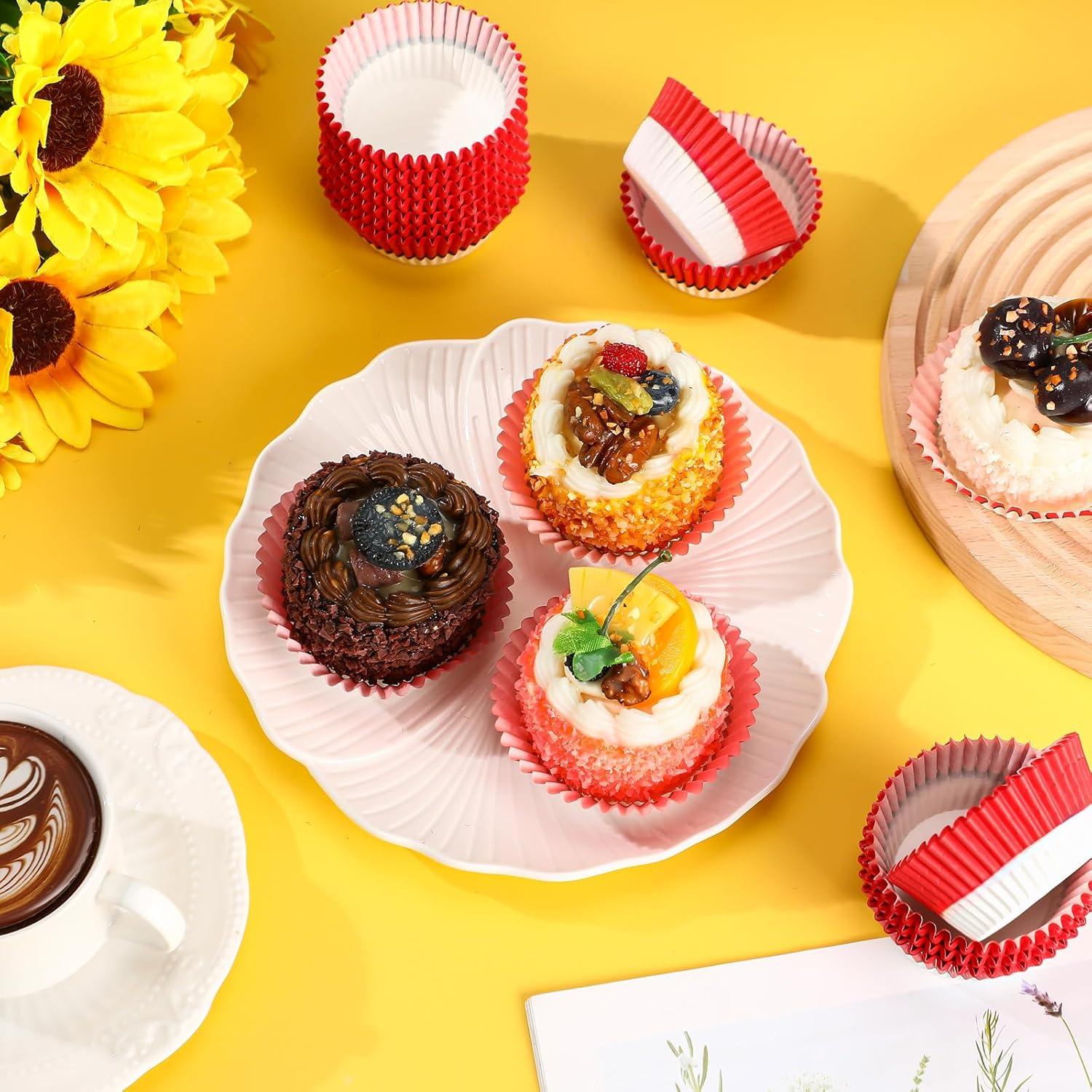 300 Forros de Cupcake Desechables Reallnaive Rojos y Blancos