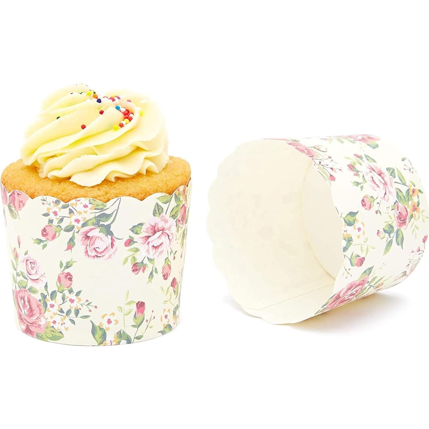 Forros para Cupcakes Florales Vintage Sparkle y Bash - 50 Unidades
