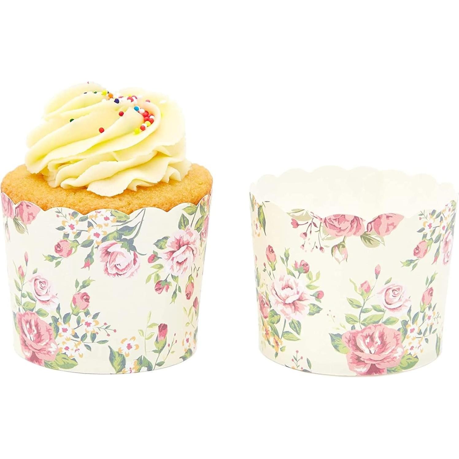 Forros para Cupcakes Florales Vintage Sparkle y Bash - 50 Unidades