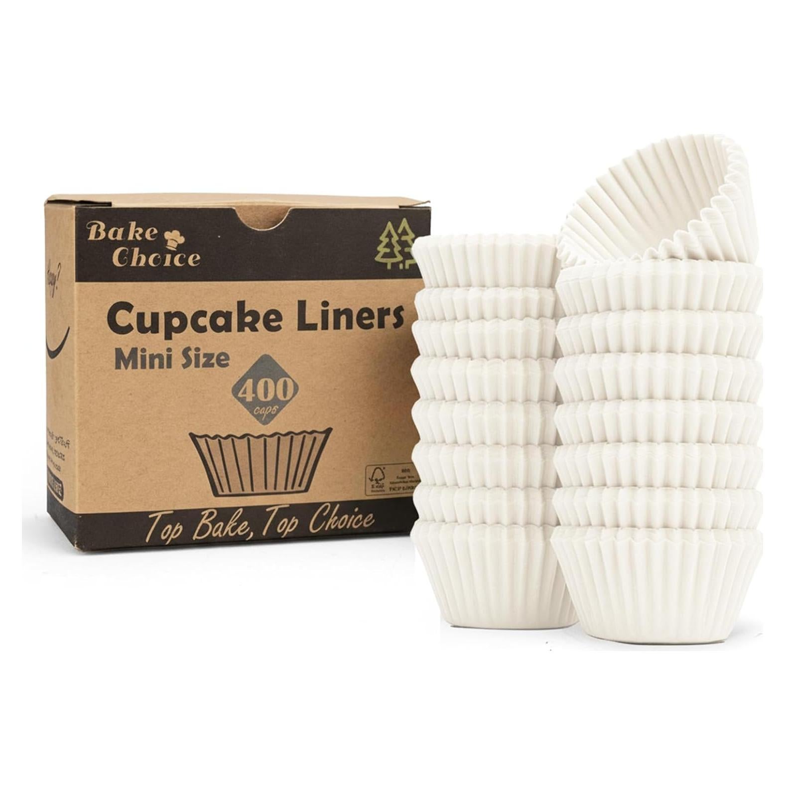 Forros de Cupcake Mini Bake Choice 400pcs Blancos Antiadherentes
