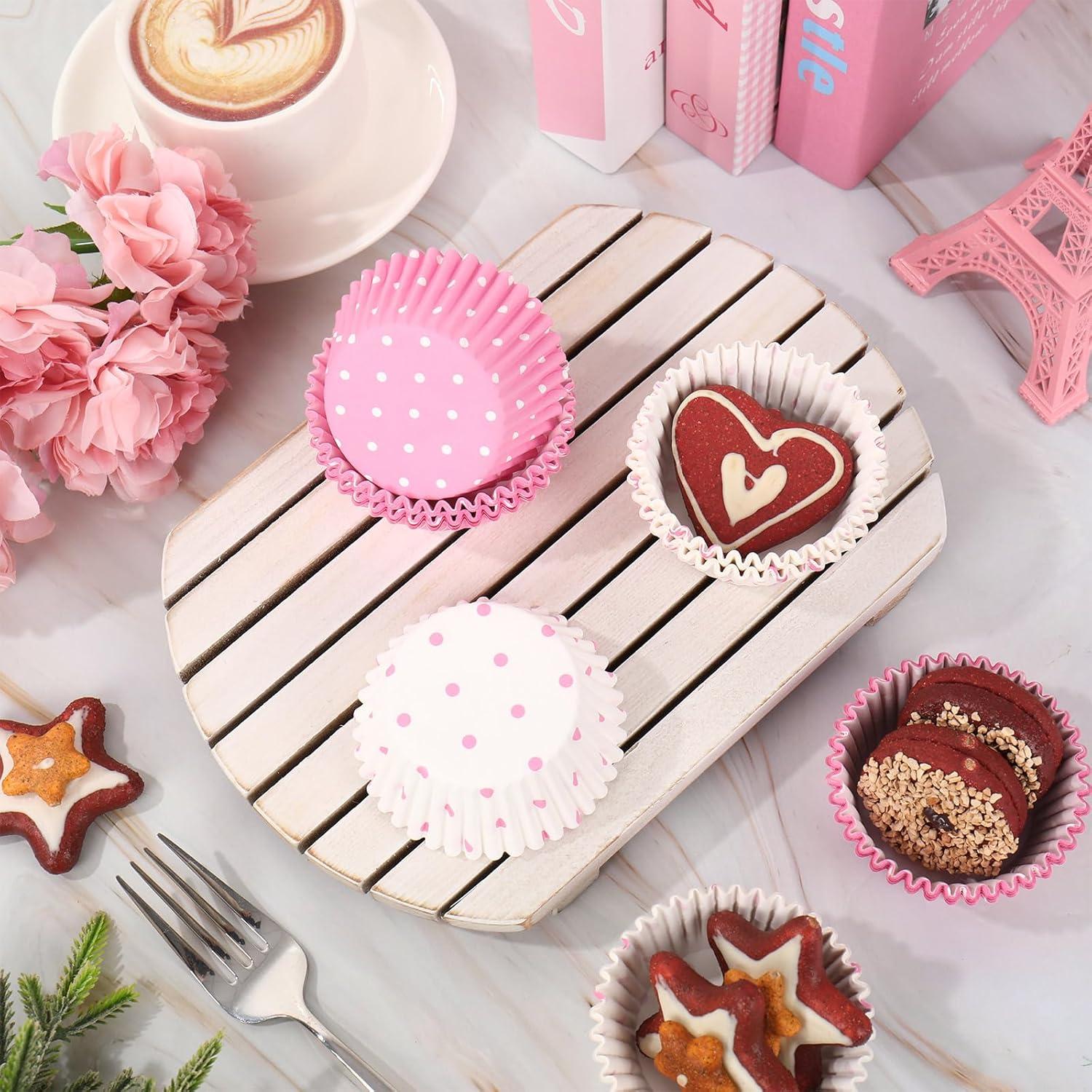 300 Forros de Cupcake Rosa y Blanco FYSUIMU 5.08 cm