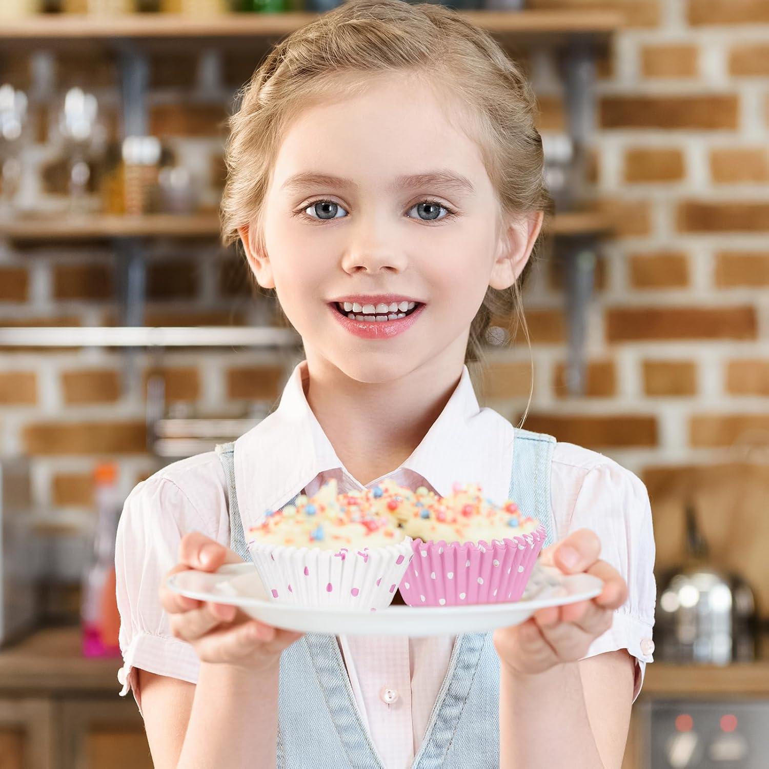 300 Forros de Cupcake Rosa y Blanco FYSUIMU 5.08 cm